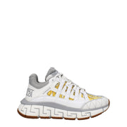 Sneakers Athletic Versace in Tessuto Bianco Greca e Dettagli Grigi