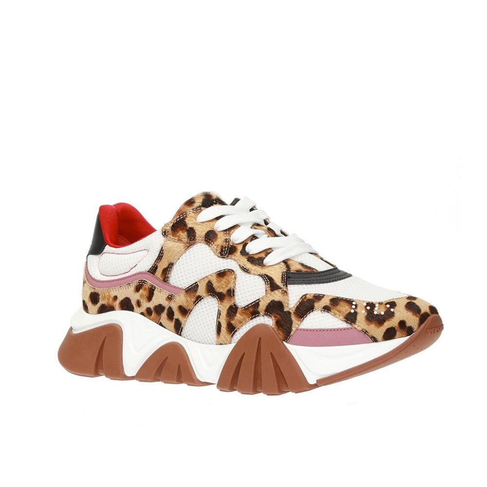 Sneakers Chunky Versace in Pelle Beige, Mesh e Dettagli Riflettenti