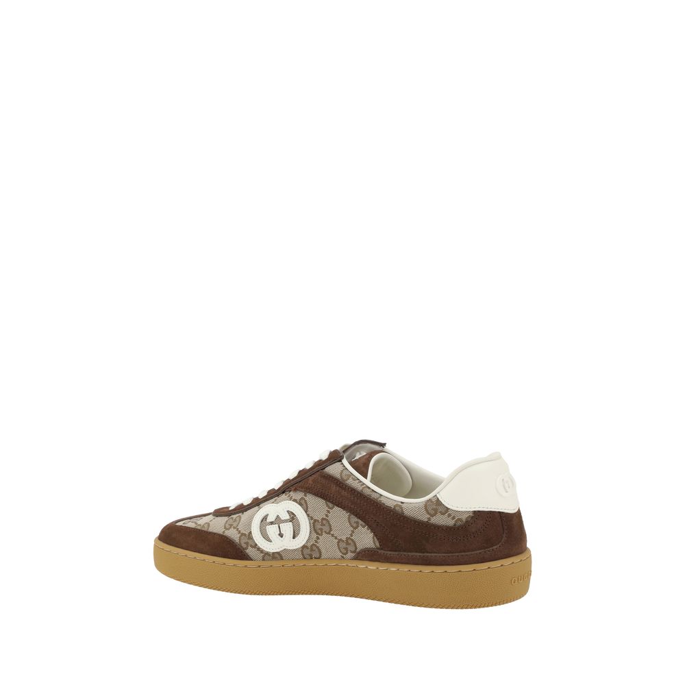 Sneakers Gucci Marroni in Tessuto GG e Suede, Logo Patch e Chiusura Lacci