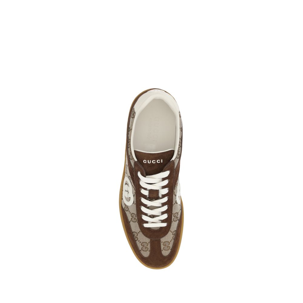 Sneakers Gucci Marroni in Tessuto GG e Suede, Logo Patch e Chiusura Lacci