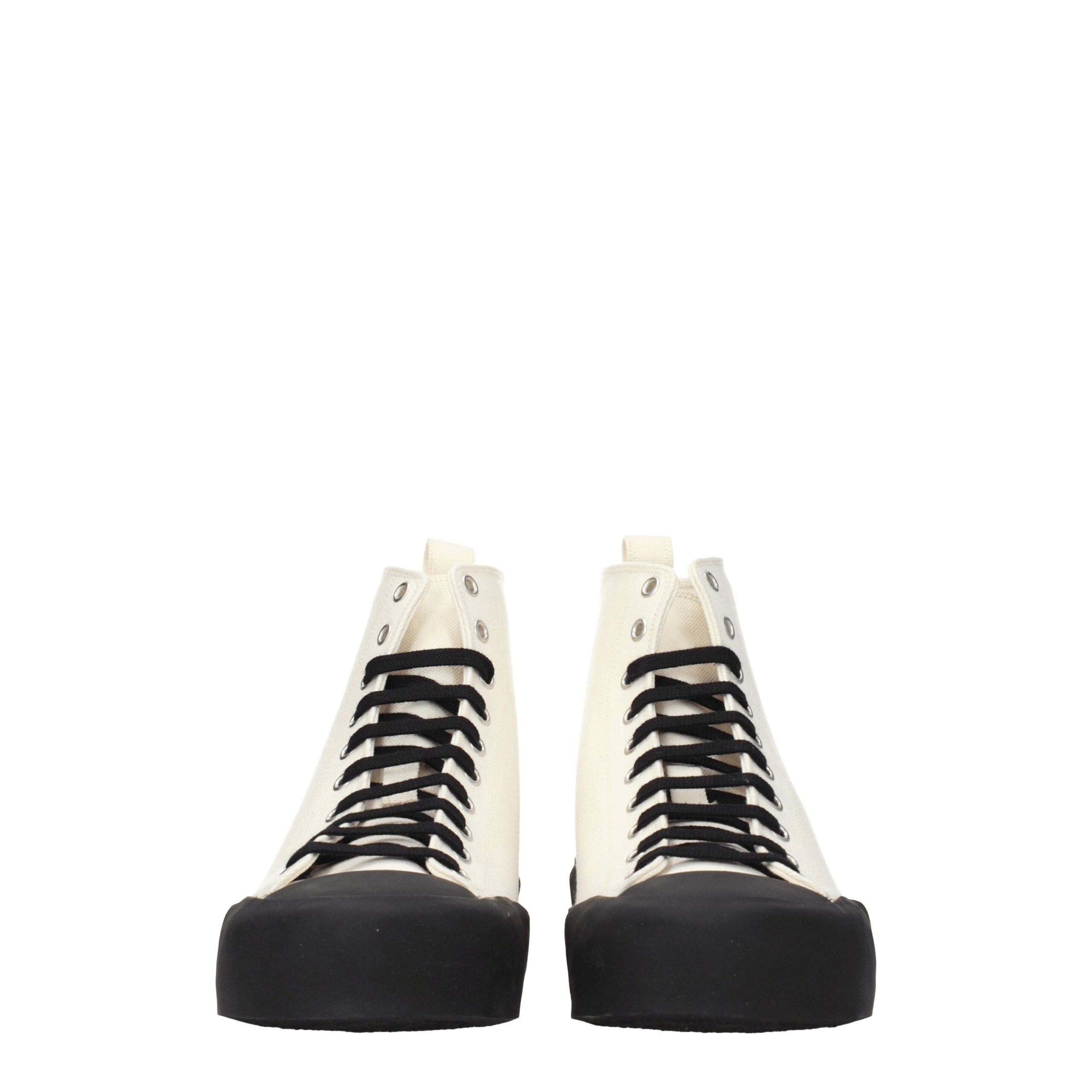 Sneakers High Top Jil Sander in Tessuto Beige e Nero