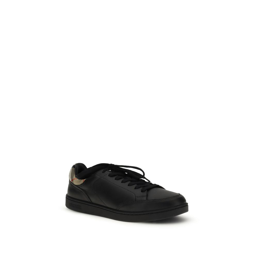 Sneakers Low Top Burberry Set in Pelle di Vitello Nera e Check Knit