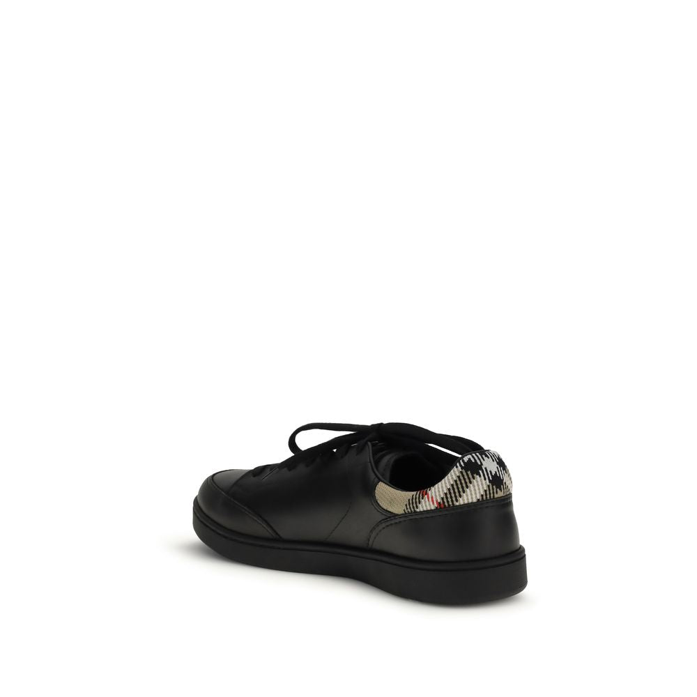 Sneakers Low Top Burberry Set in Pelle di Vitello Nera e Check Knit