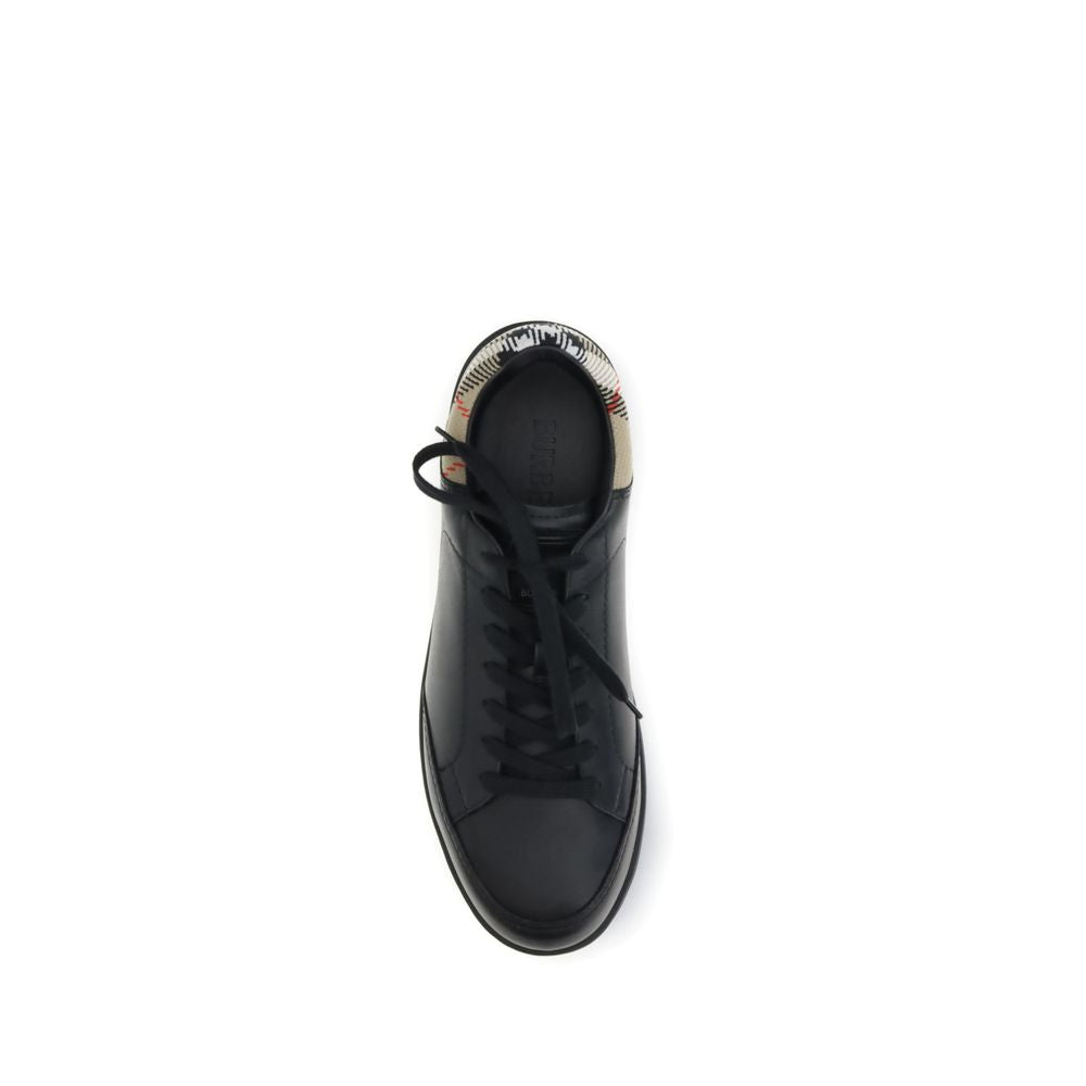 Sneakers Low Top Burberry Set in Pelle di Vitello Nera e Check Knit