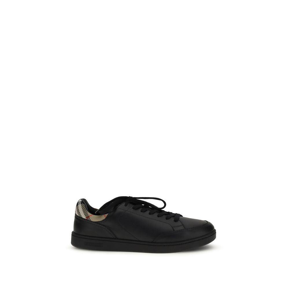 Sneakers Low Top Burberry Set in Pelle di Vitello Nera e Check Knit