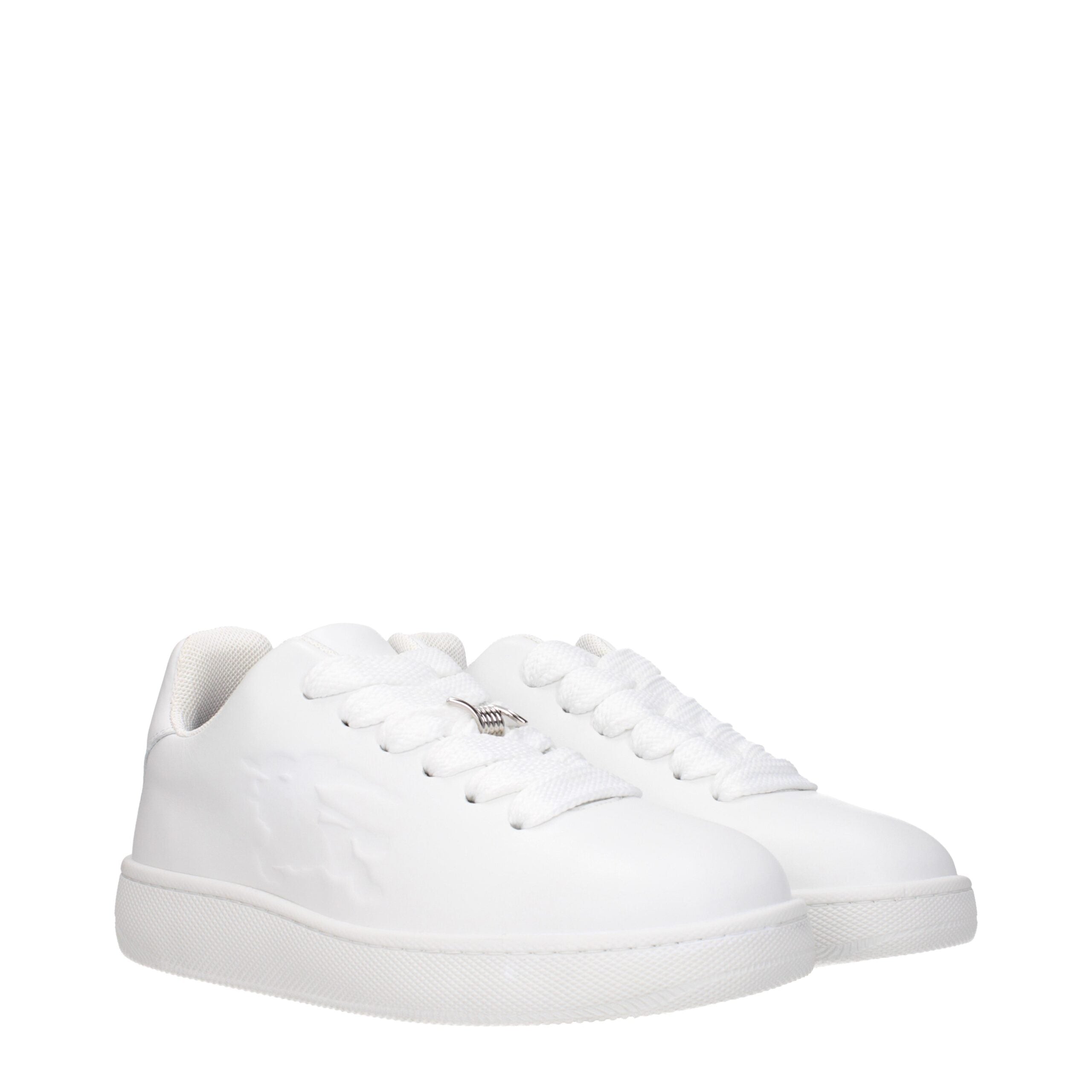Sneakers Low Top Burberry in Pelle Bianca, Dettaglio Laterale