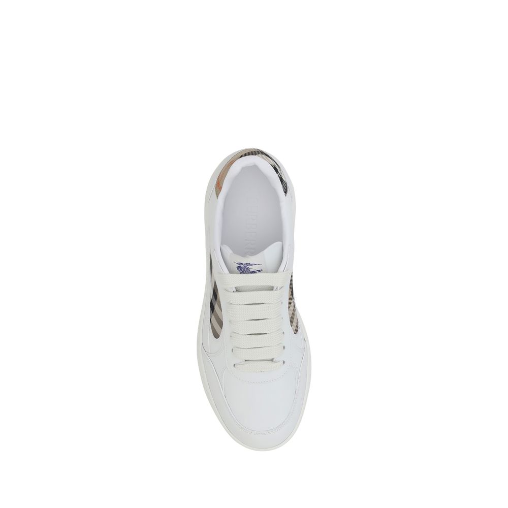 Burberry Low-Top Sneakers in White Leather with Check Side Panel and EKD