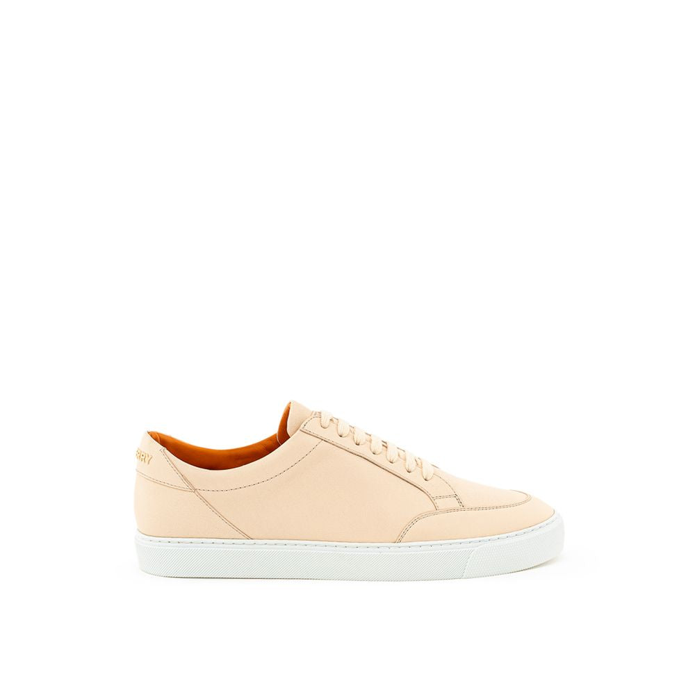 Sneakers Low Top Burberry in Pelle Rosa Cipria, Suola in Gomma Bianca