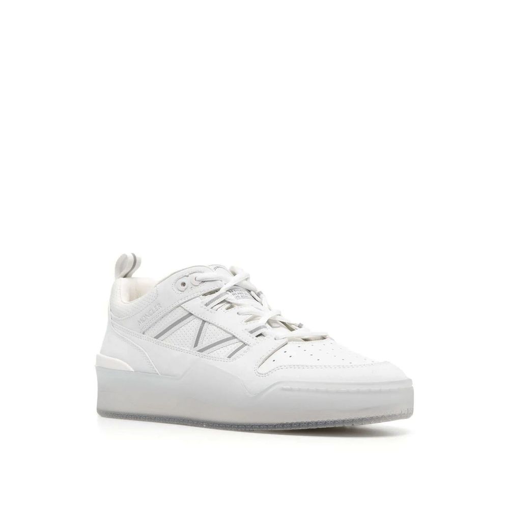 Sneakers Low Top Moncler in Pelle di Vitello Bianca Perforata Made in Italy