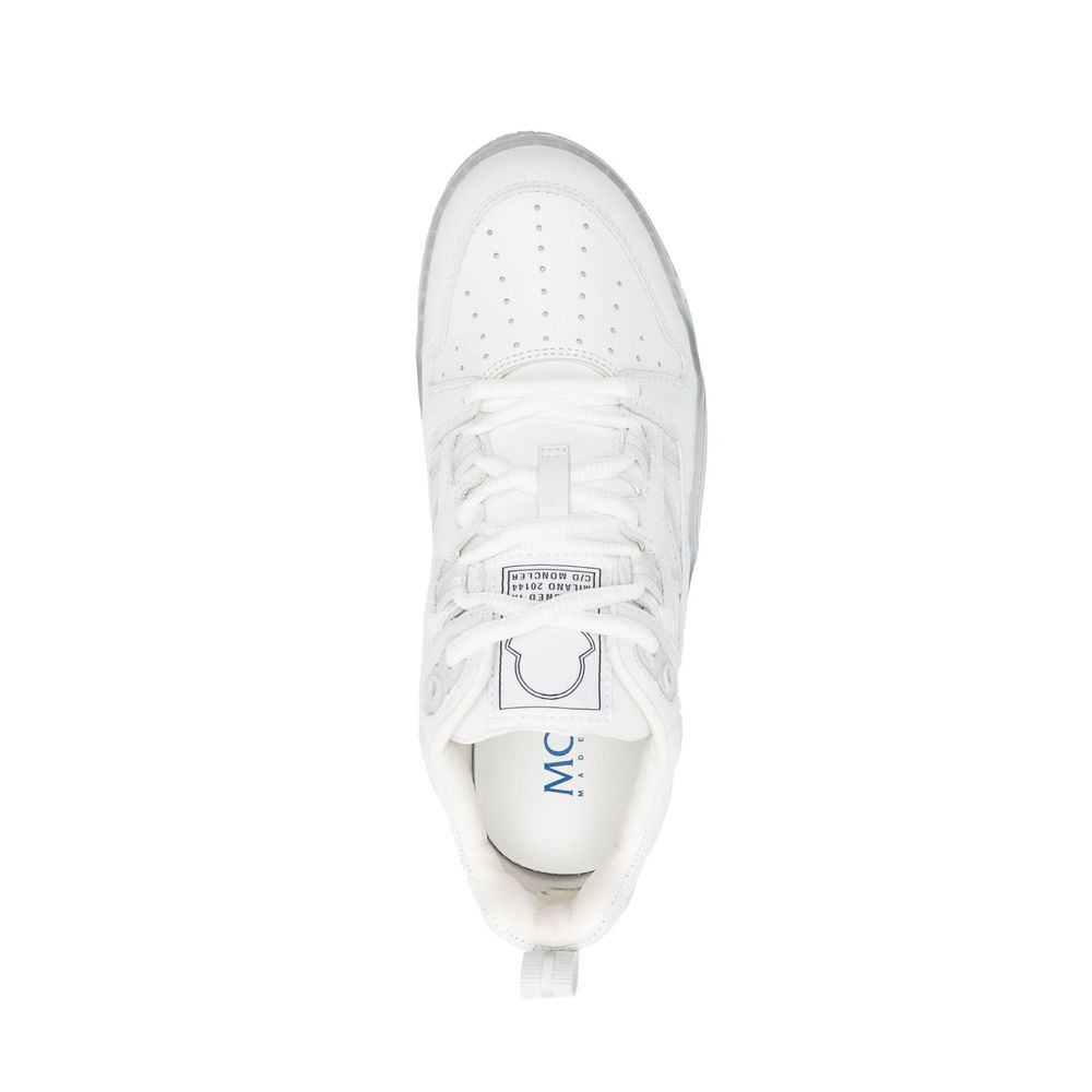 Sneakers Low Top Moncler in Pelle di Vitello Bianca Perforata Made in Italy