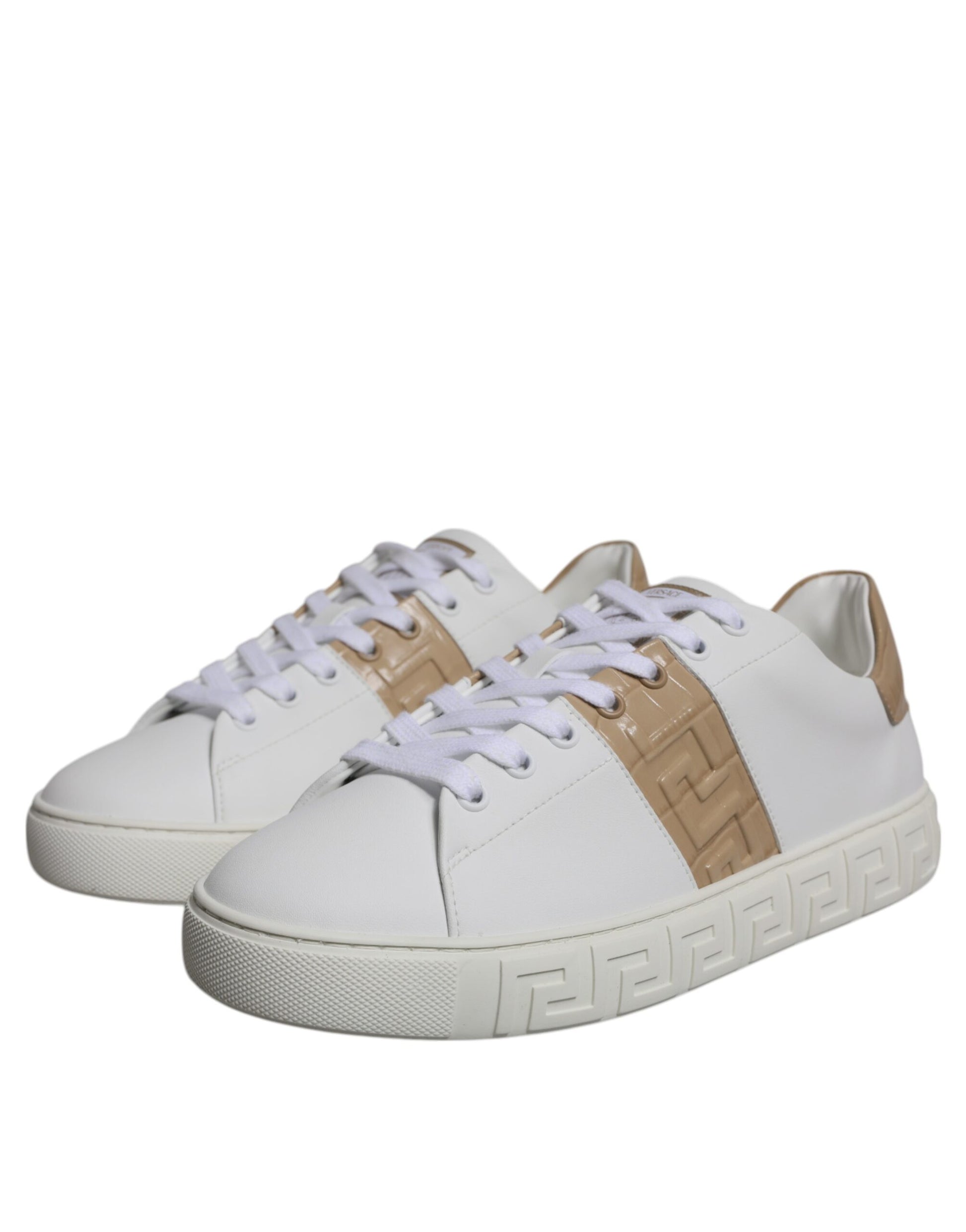 Sneakers Low Top Versace Greca in TPU Bianco e Marrone