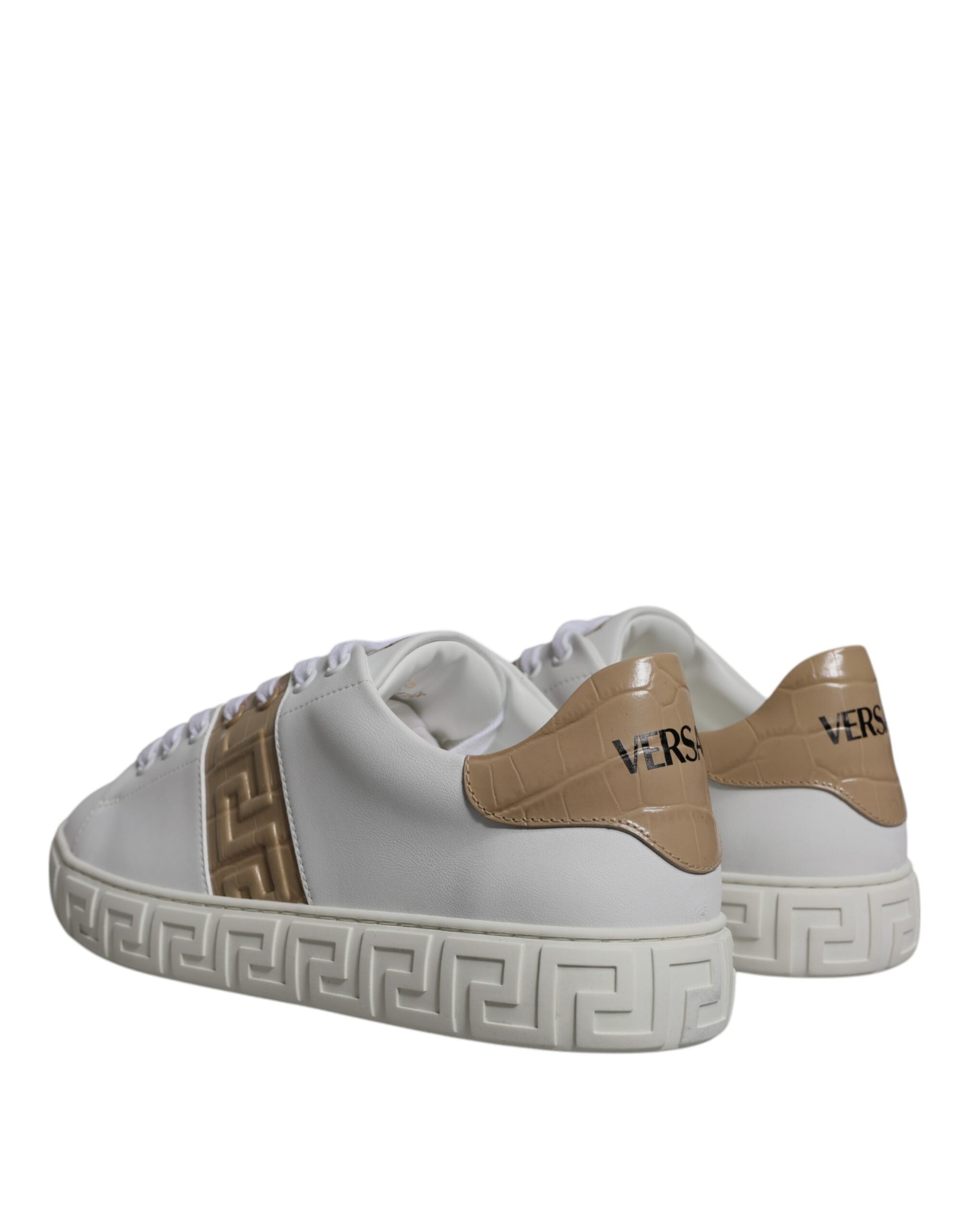 Sneakers Low Top Versace Greca in TPU Bianco e Marrone