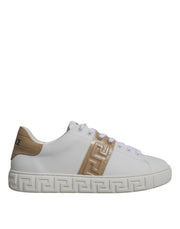 Sneakers Low Top Versace Greca in TPU Bianco e Marrone