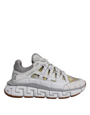 Sneakers Low Top Versace Trigreca Barocco in Tessuto Bianco