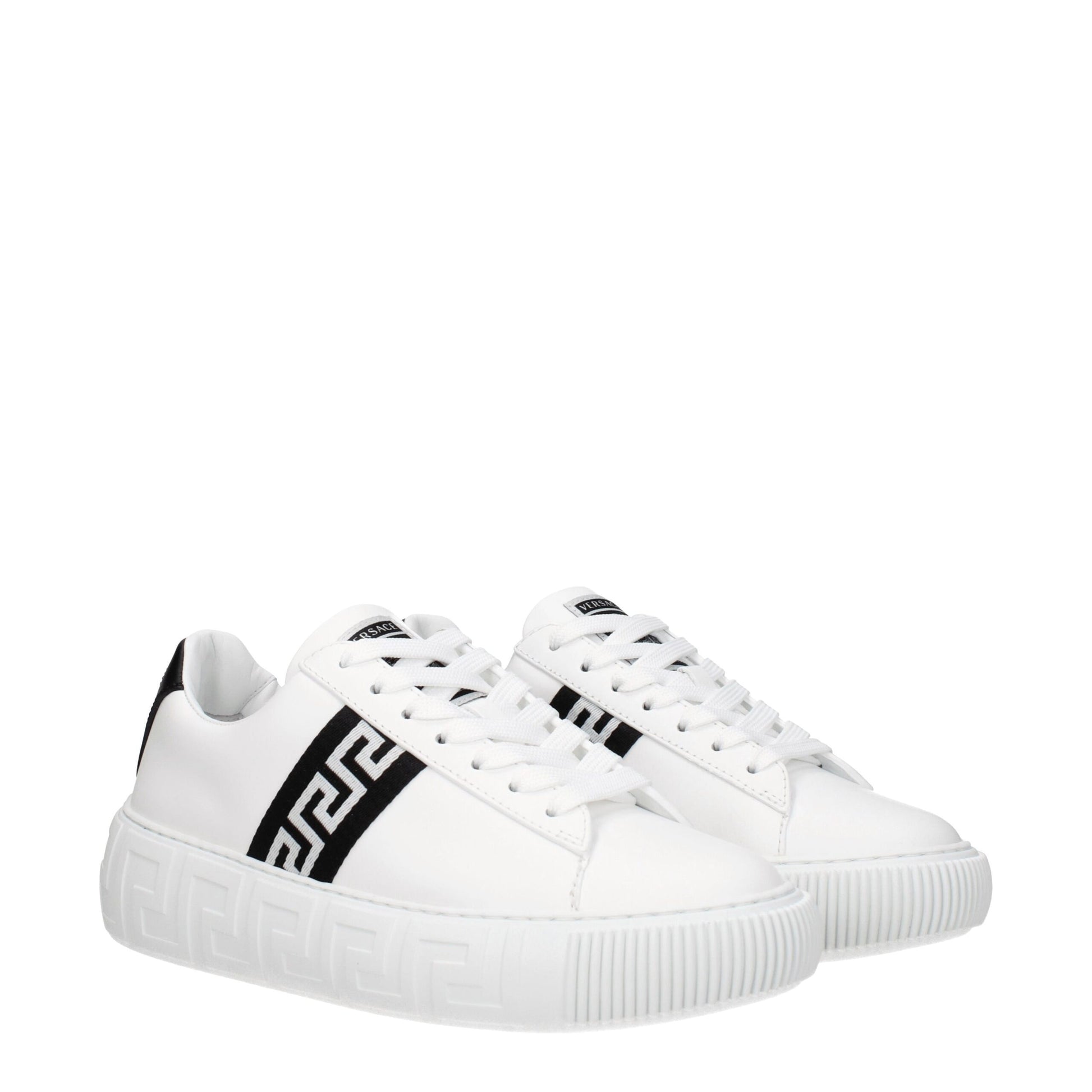 Sneakers Low Top Versace in Pelle Bianca, Dettagli Neri