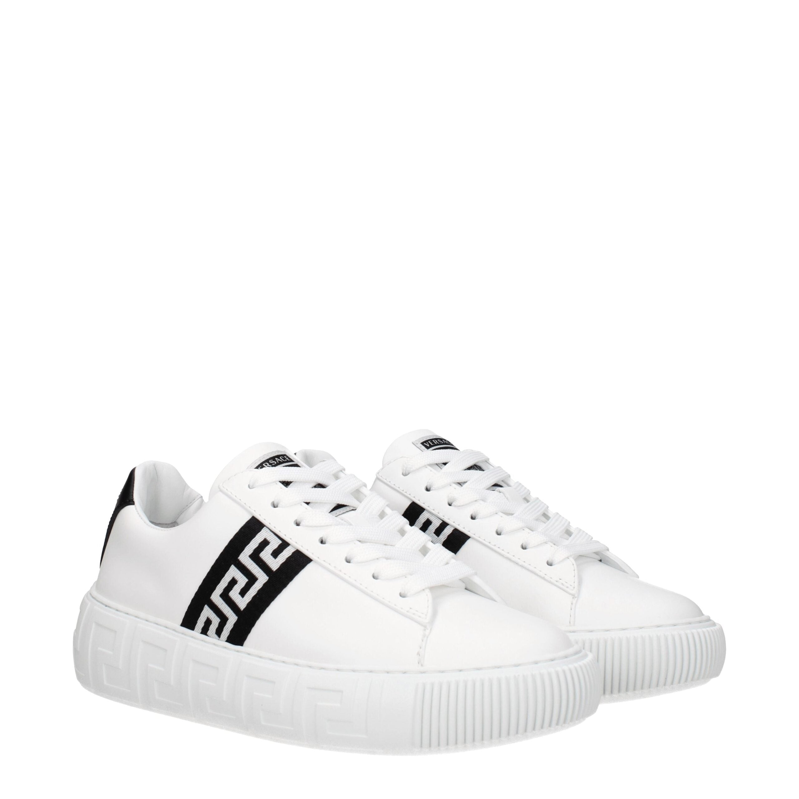 Sneakers Low Top Versace in Pelle Bianca, Dettagli Neri