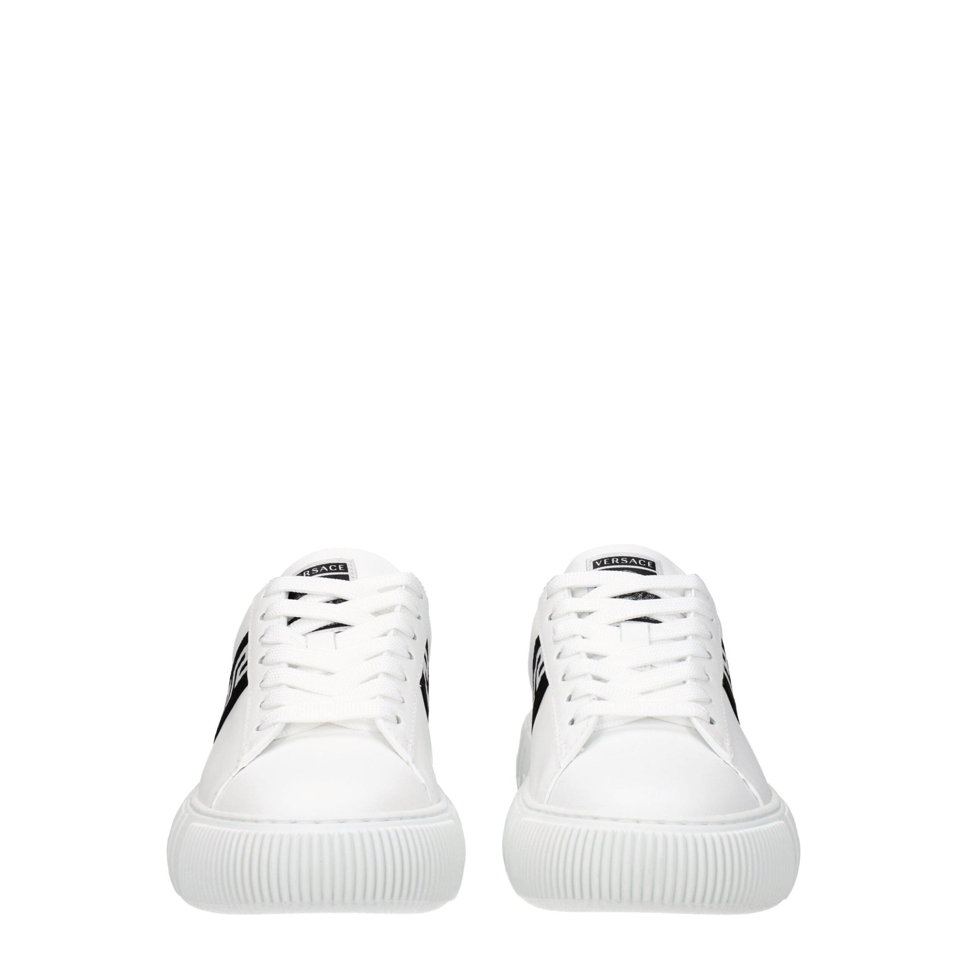 Sneakers Low Top Versace in Pelle Bianca, Dettagli Neri