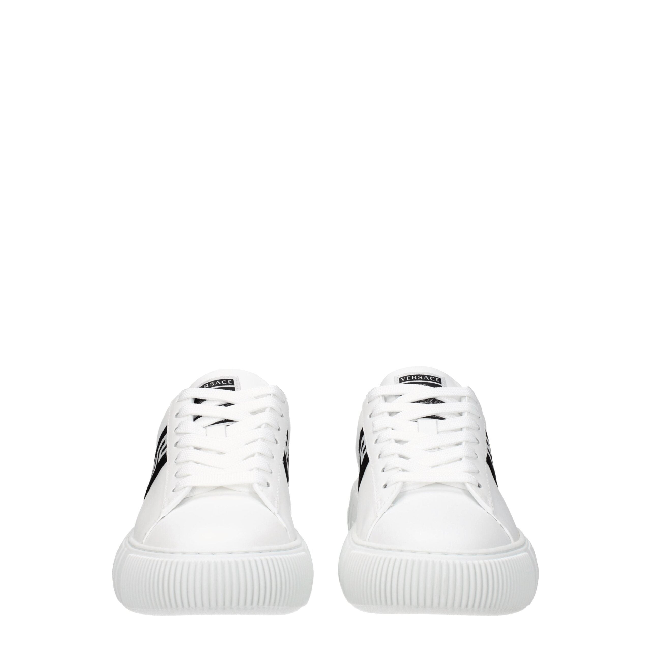 Sneakers Low Top Versace in Pelle Bianca, Dettagli Neri