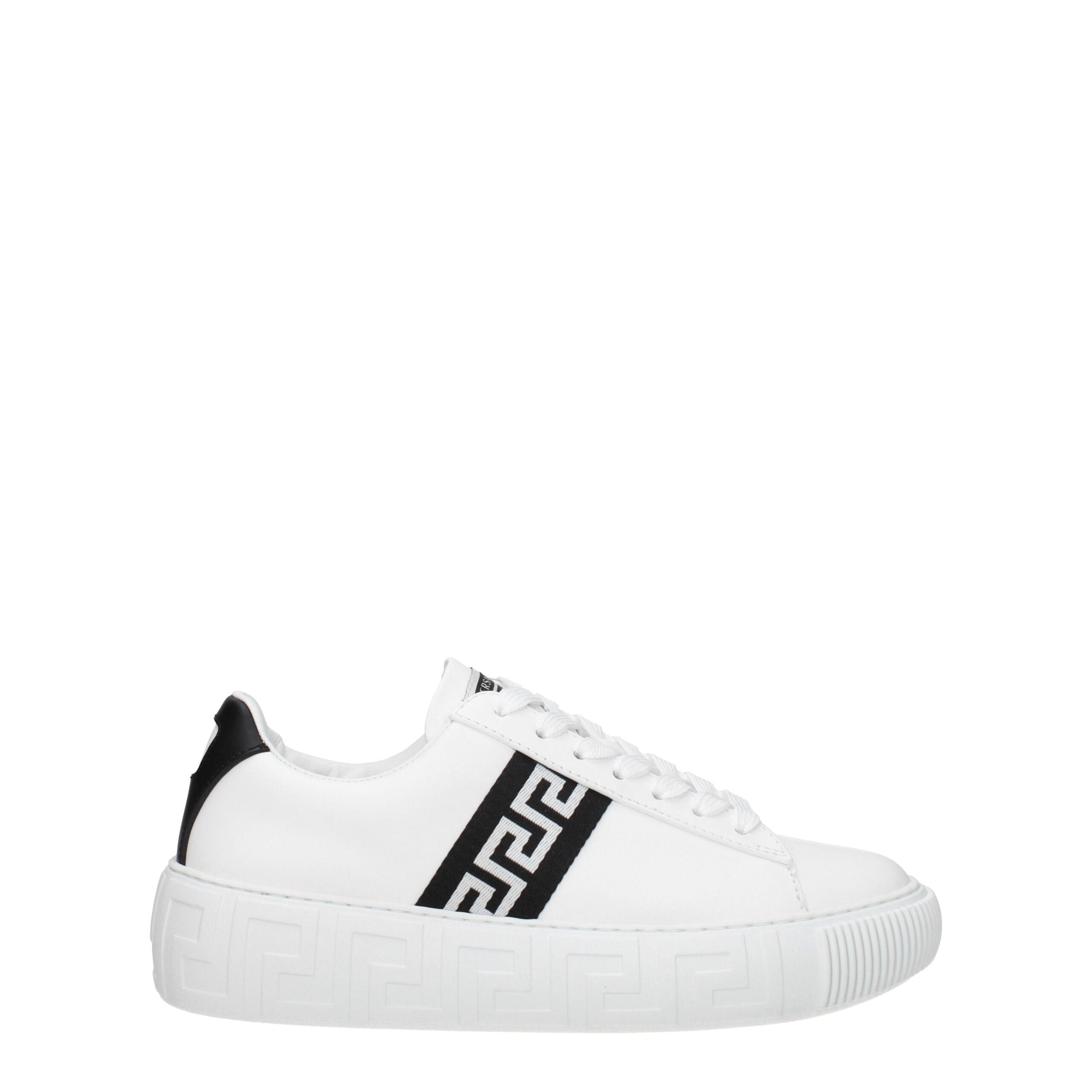 Sneakers Low Top Versace in Pelle Bianca, Dettagli Neri