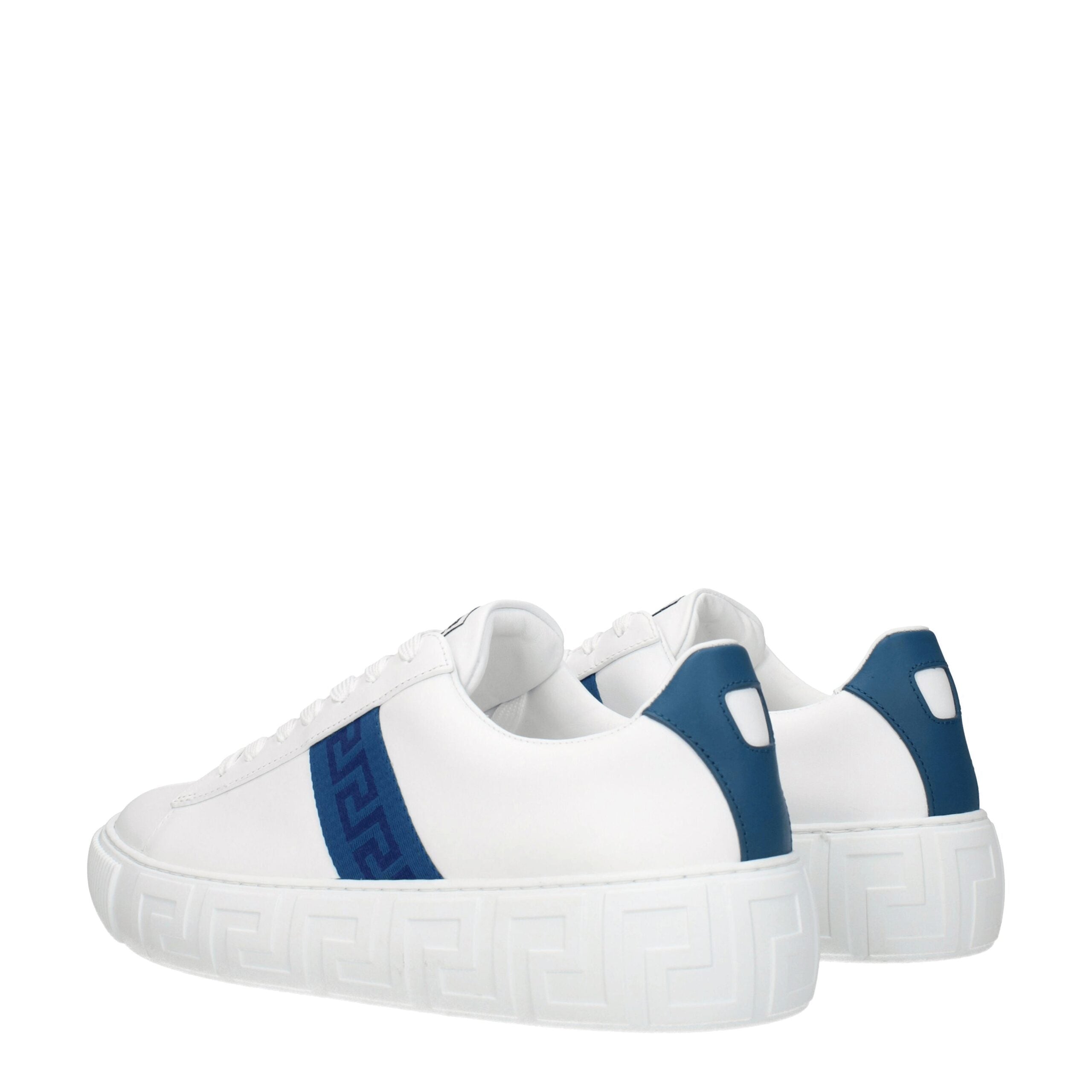 Sneakers Low Top Versace in Pelle Bianca, Dettaglio Blu Scuro