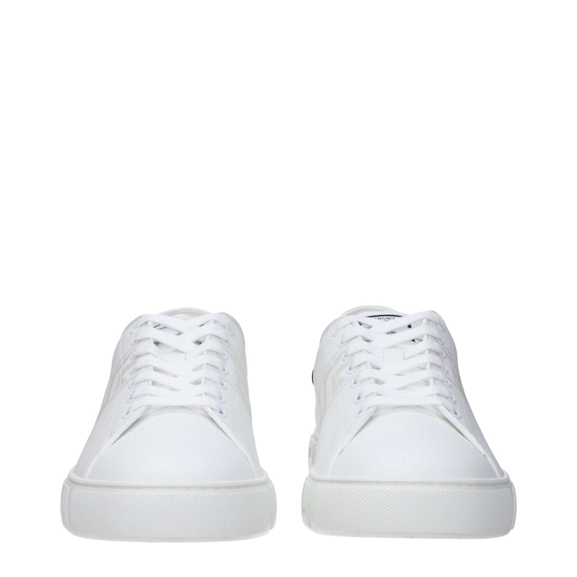 Sneakers Low Top Versace in Pelle Bianca, Multi-Logo e Tacco 5.5cm