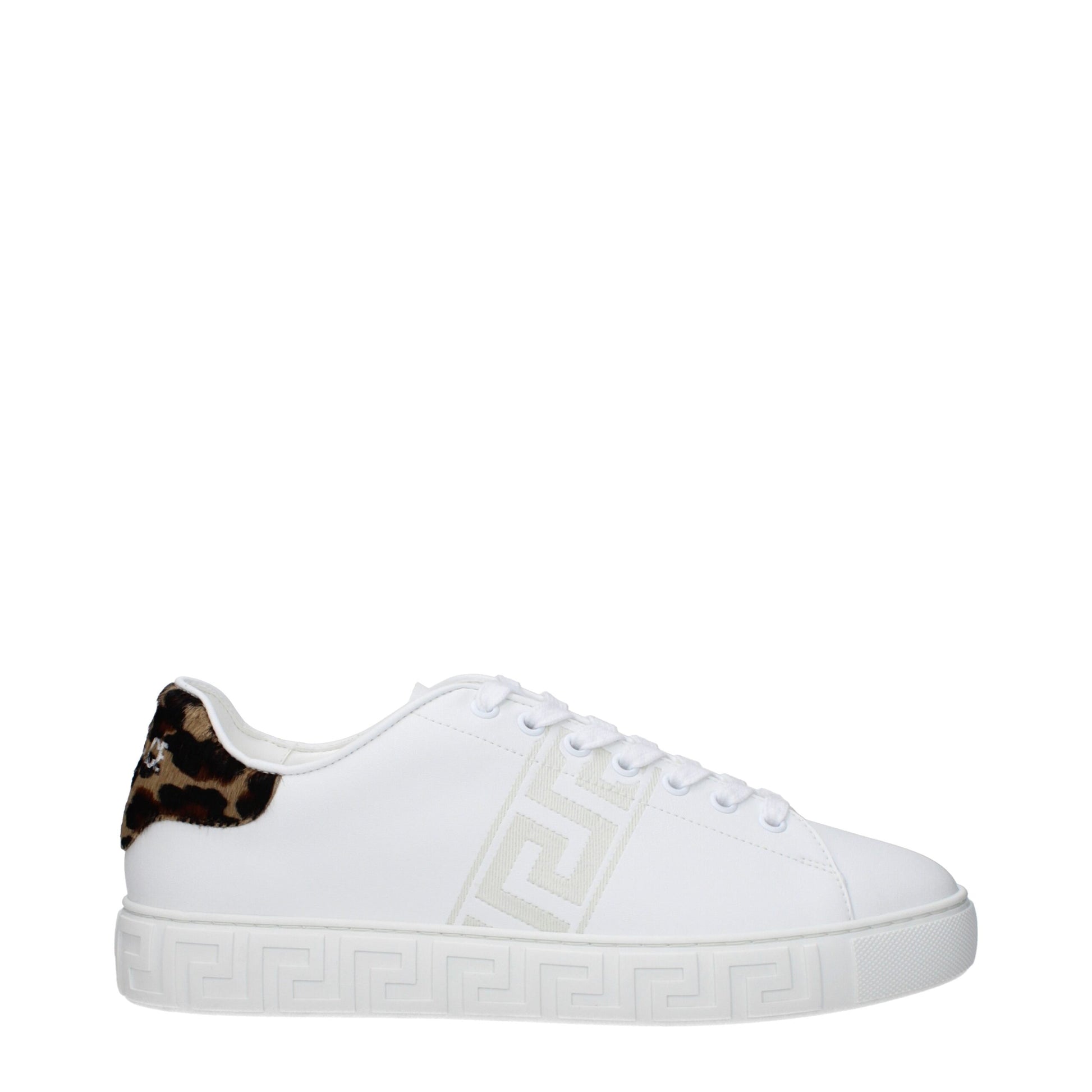 Sneakers Low Top Versace in Pelle Bianca, Multi-Logo e Tacco 5.5cm