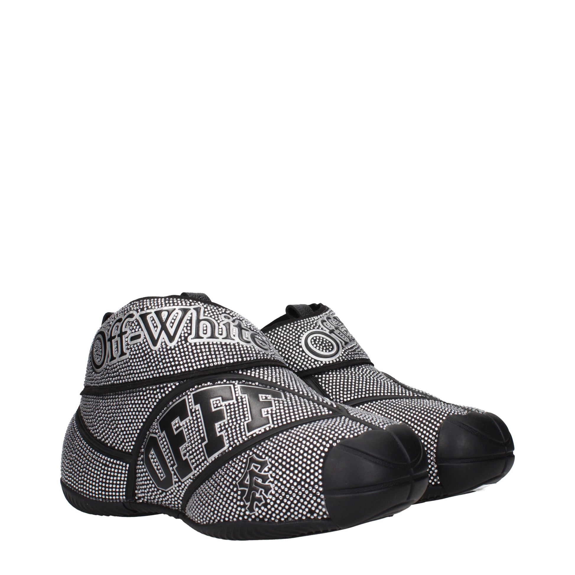 Sneakers Off-White in Cotone Nero con Strass e Dettagli in Gomma