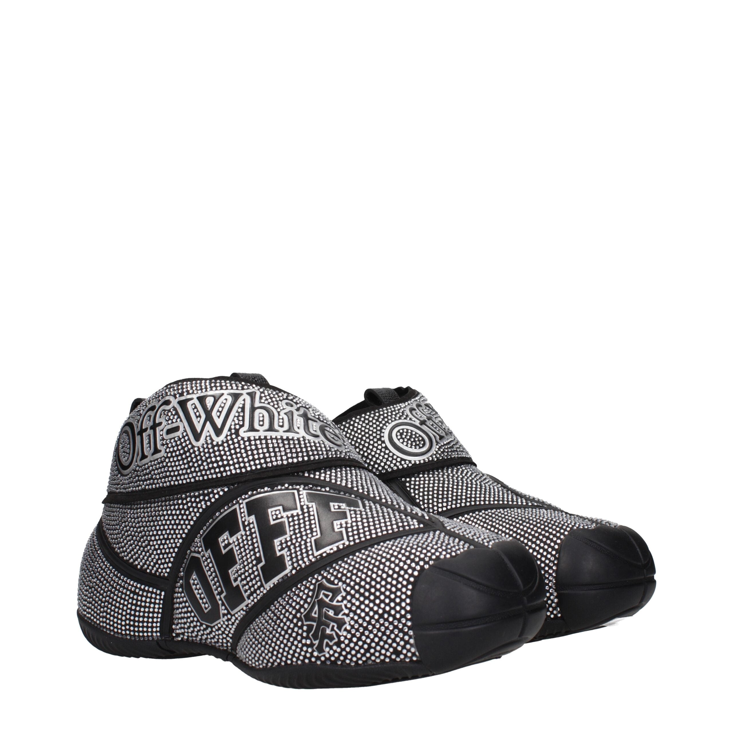 Sneakers Off-White in Cotone Nero con Strass e Dettagli in Gomma
