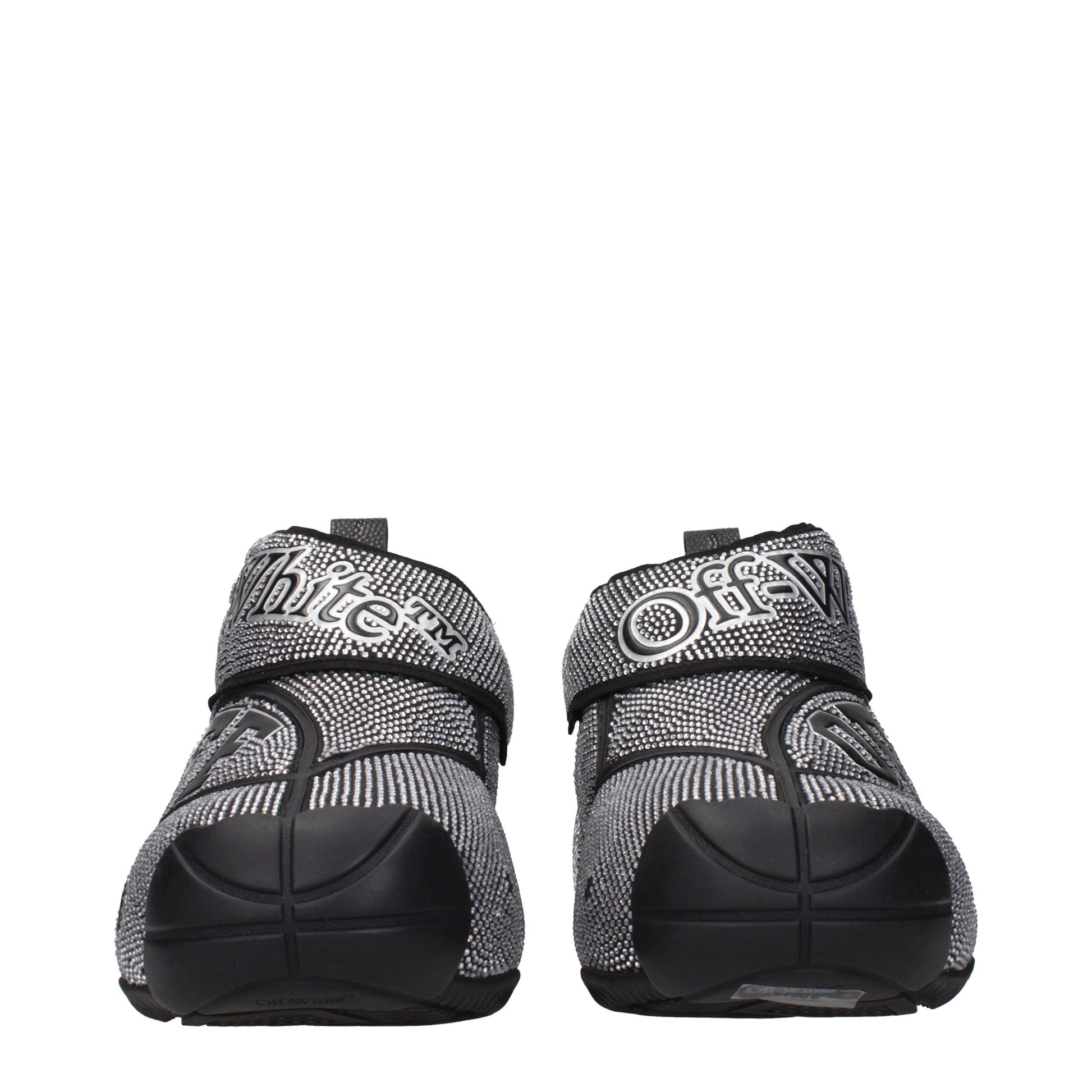 Sneakers Off-White in Cotone Nero con Strass e Dettagli in Gomma