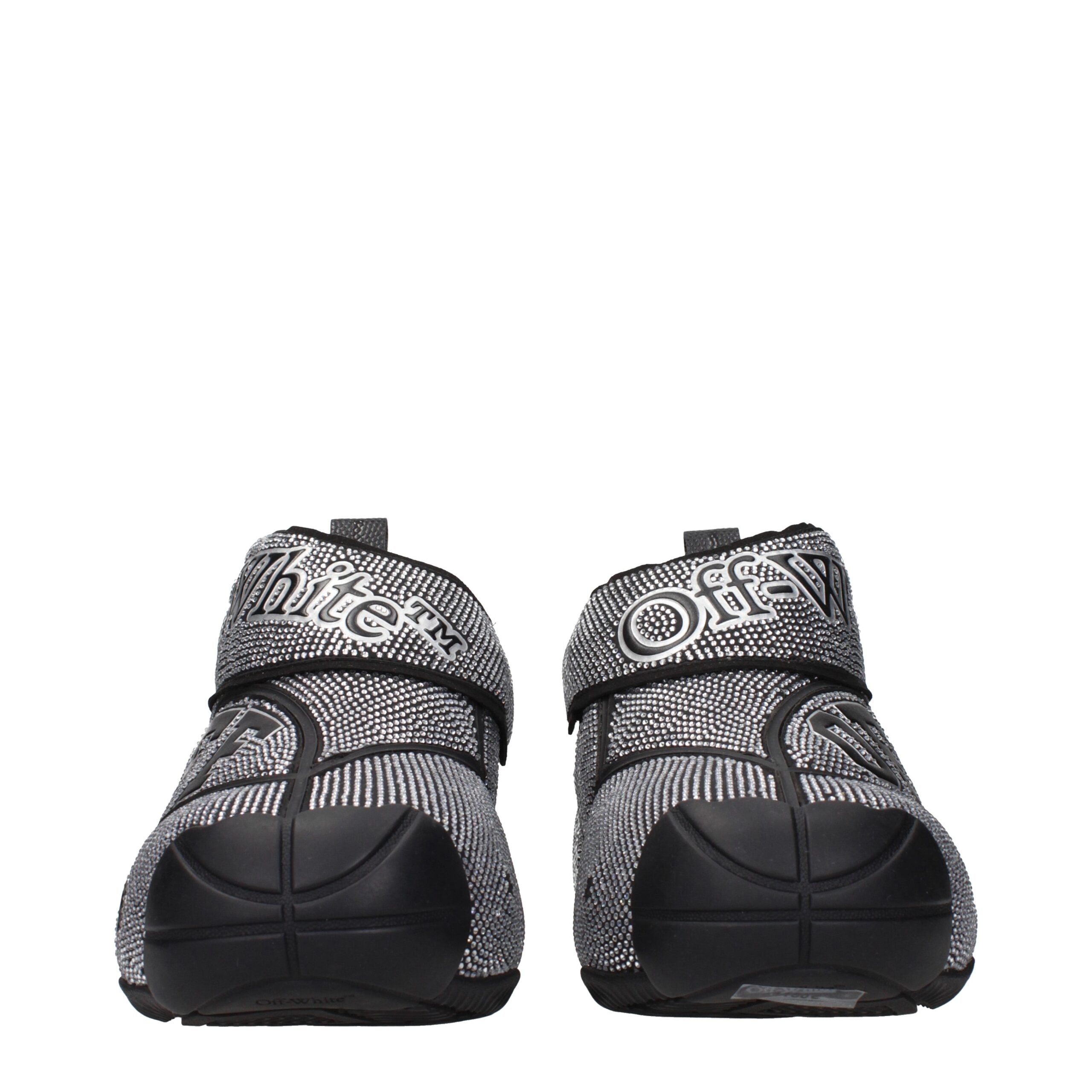 Sneakers Off-White in Cotone Nero con Strass e Dettagli in Gomma