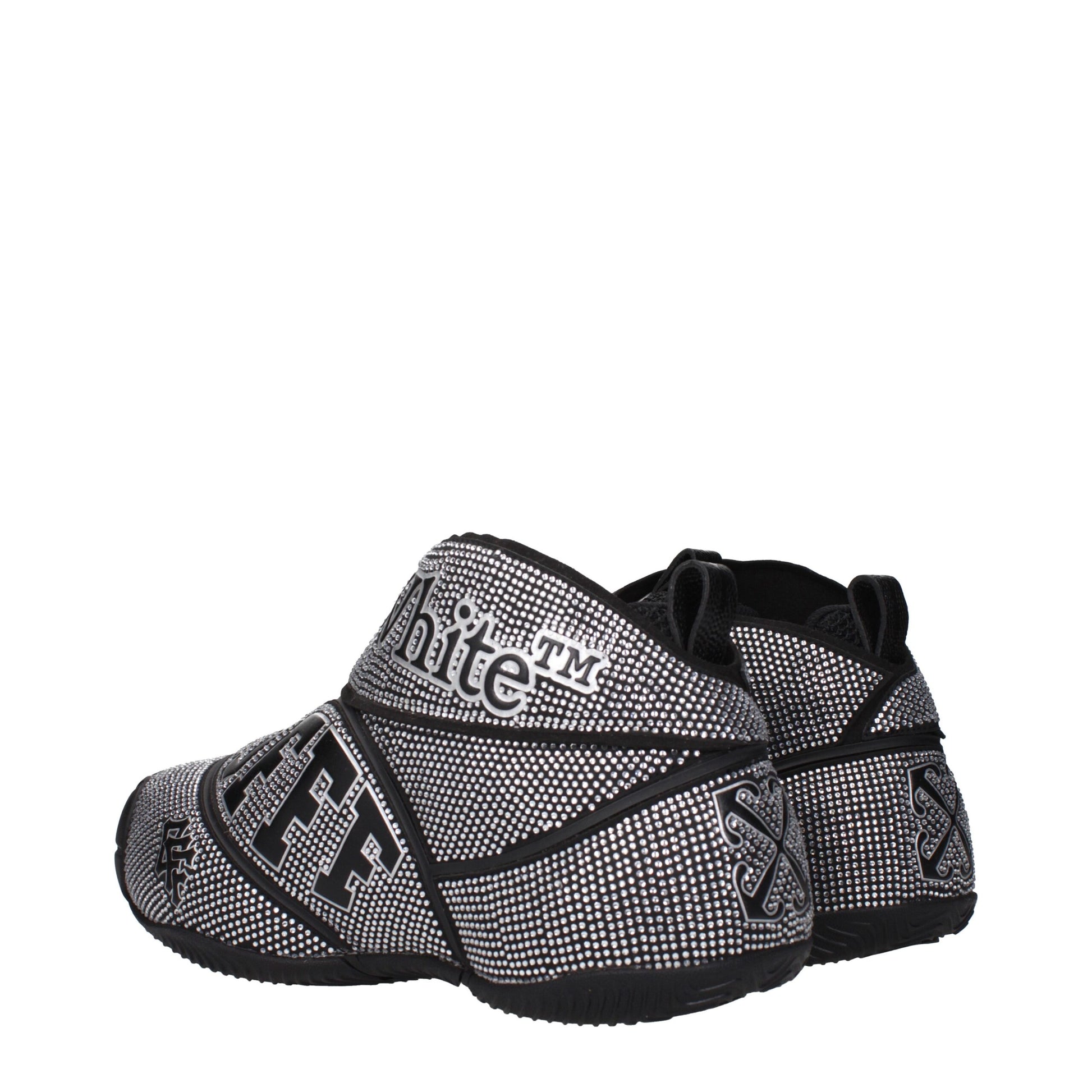 Sneakers Off-White in Cotone Nero con Strass e Dettagli in Gomma