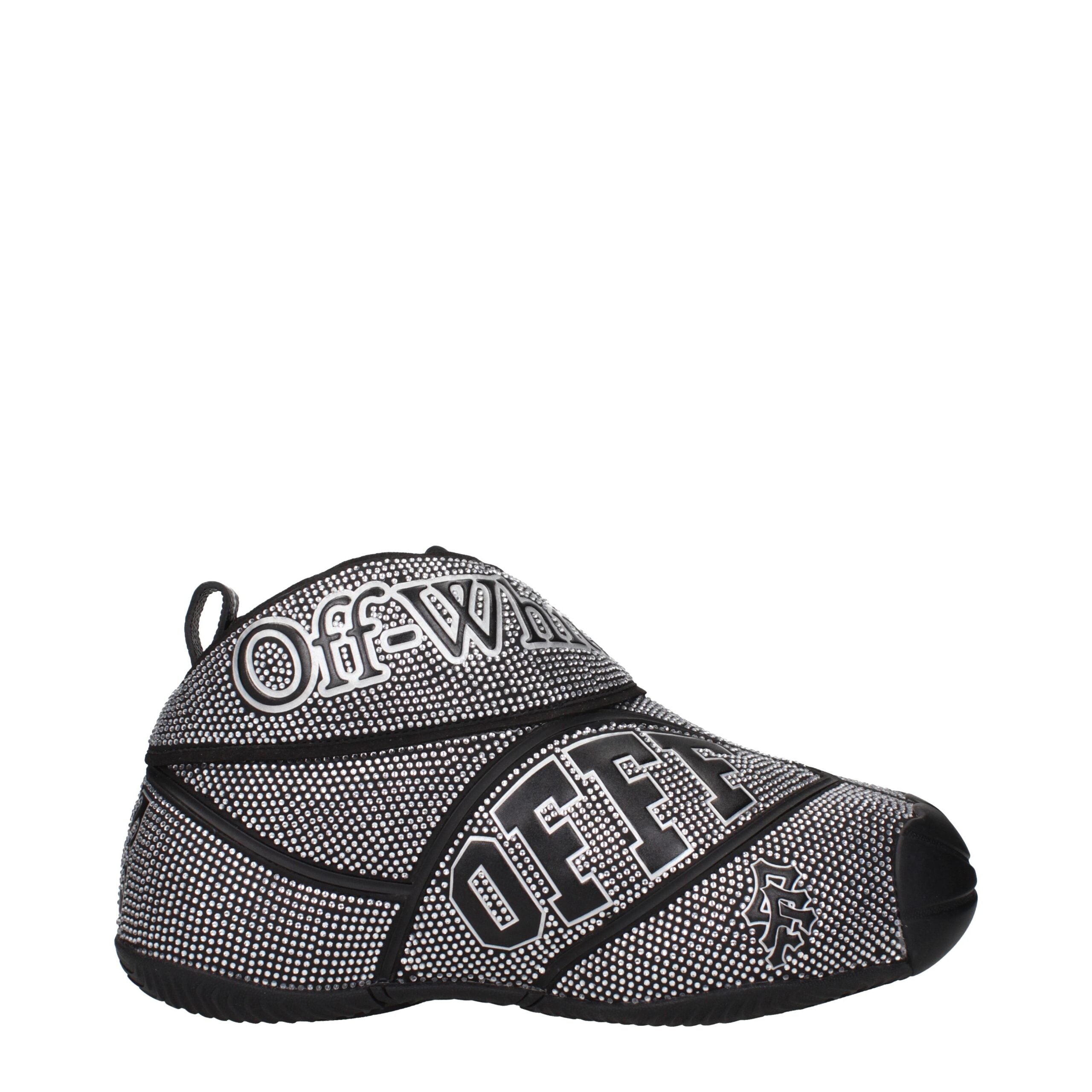 Sneakers Off-White in Cotone Nero con Strass e Dettagli in Gomma