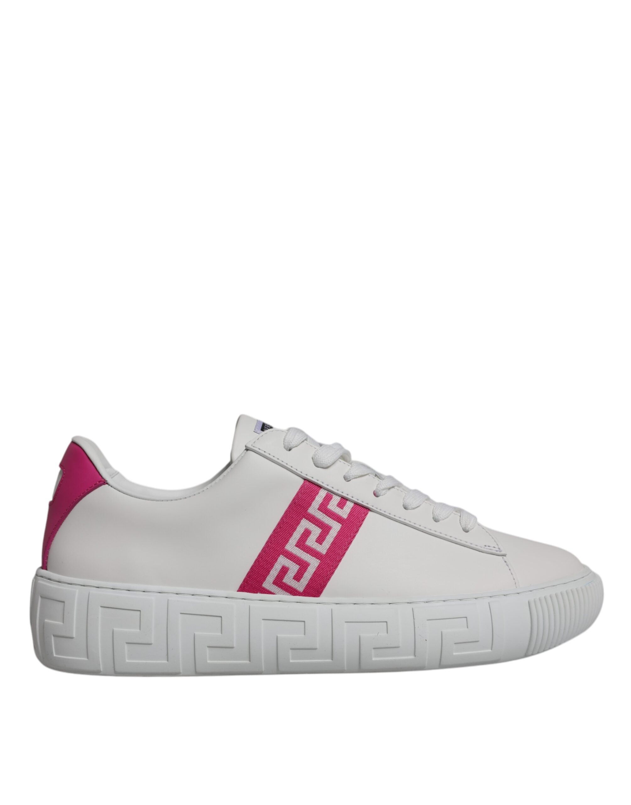 Sneakers Platform Versace Greca in Pelle di Vitello Bianca e Rosa