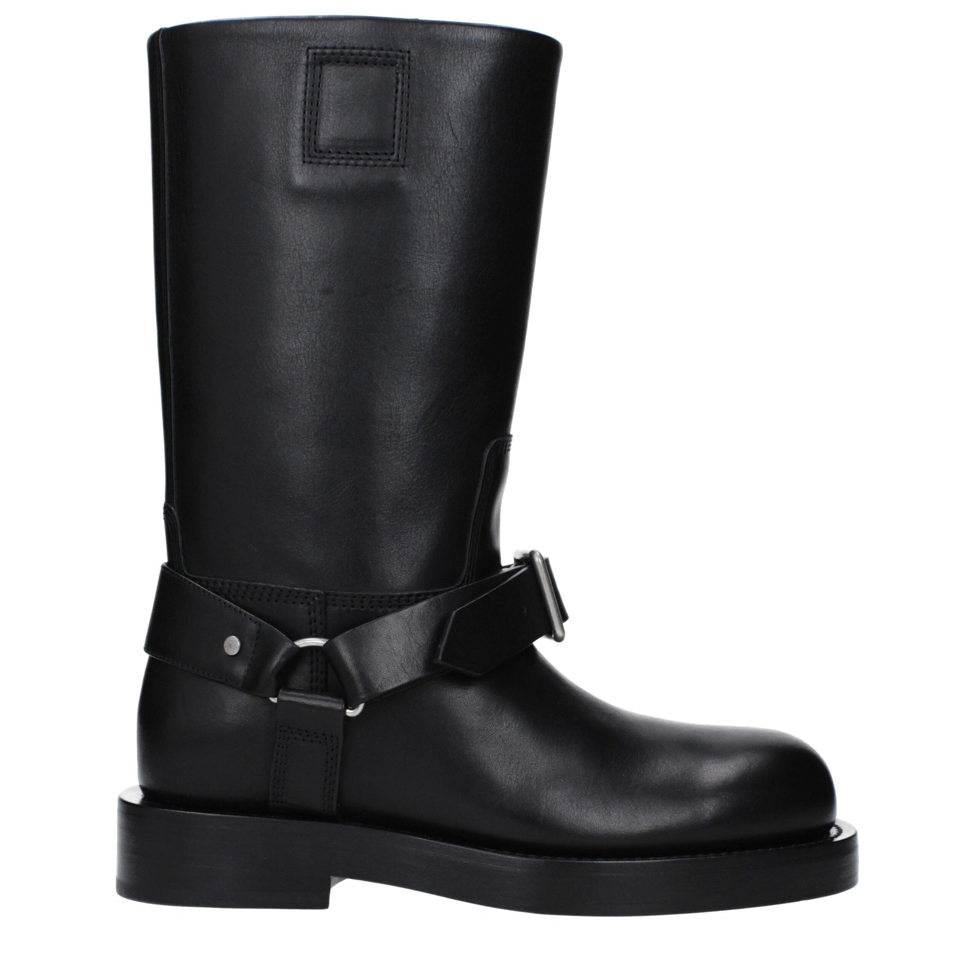 Stivali Burberry in Pelle Nera, Tacco 3.5cm, Chiusura con Fibbia