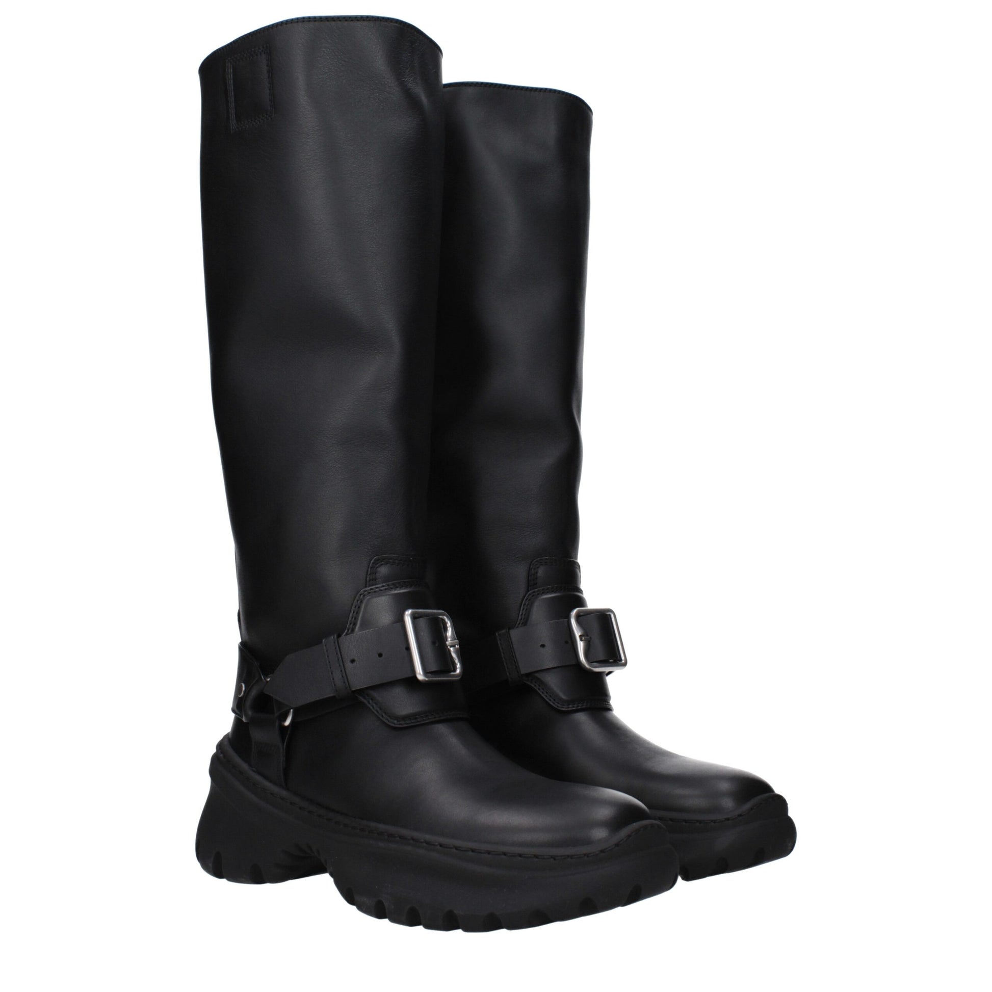 Stivali Burberry in Pelle Nera con Dettaglio Frontale, Tacco 5cm