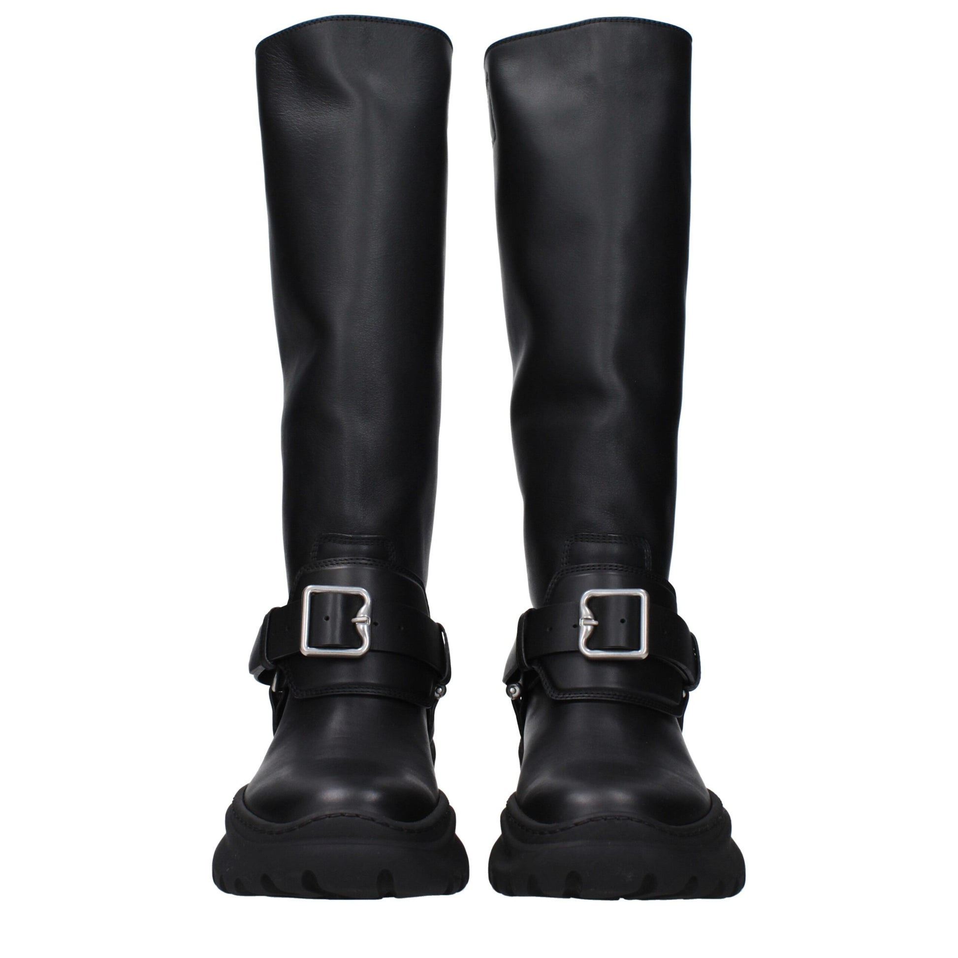 Stivali Burberry in Pelle Nera con Dettaglio Frontale, Tacco 5cm