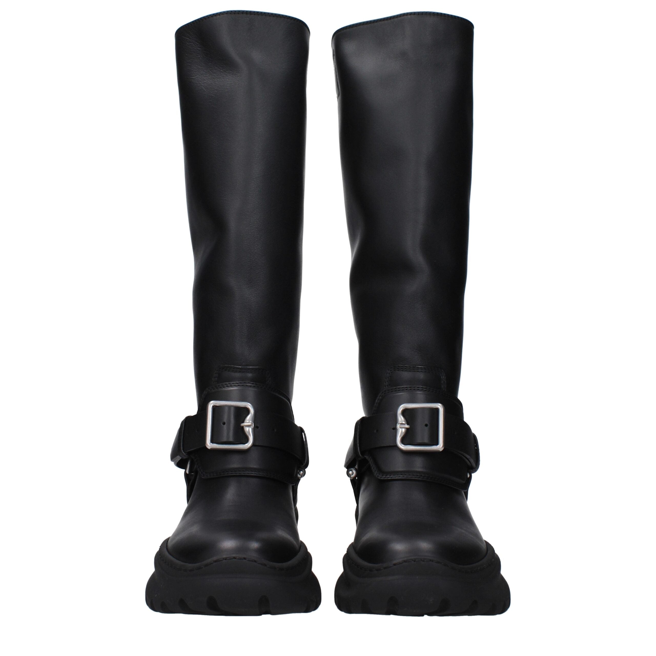 Stivali Burberry in Pelle Nera con Dettaglio Frontale, Tacco 5cm