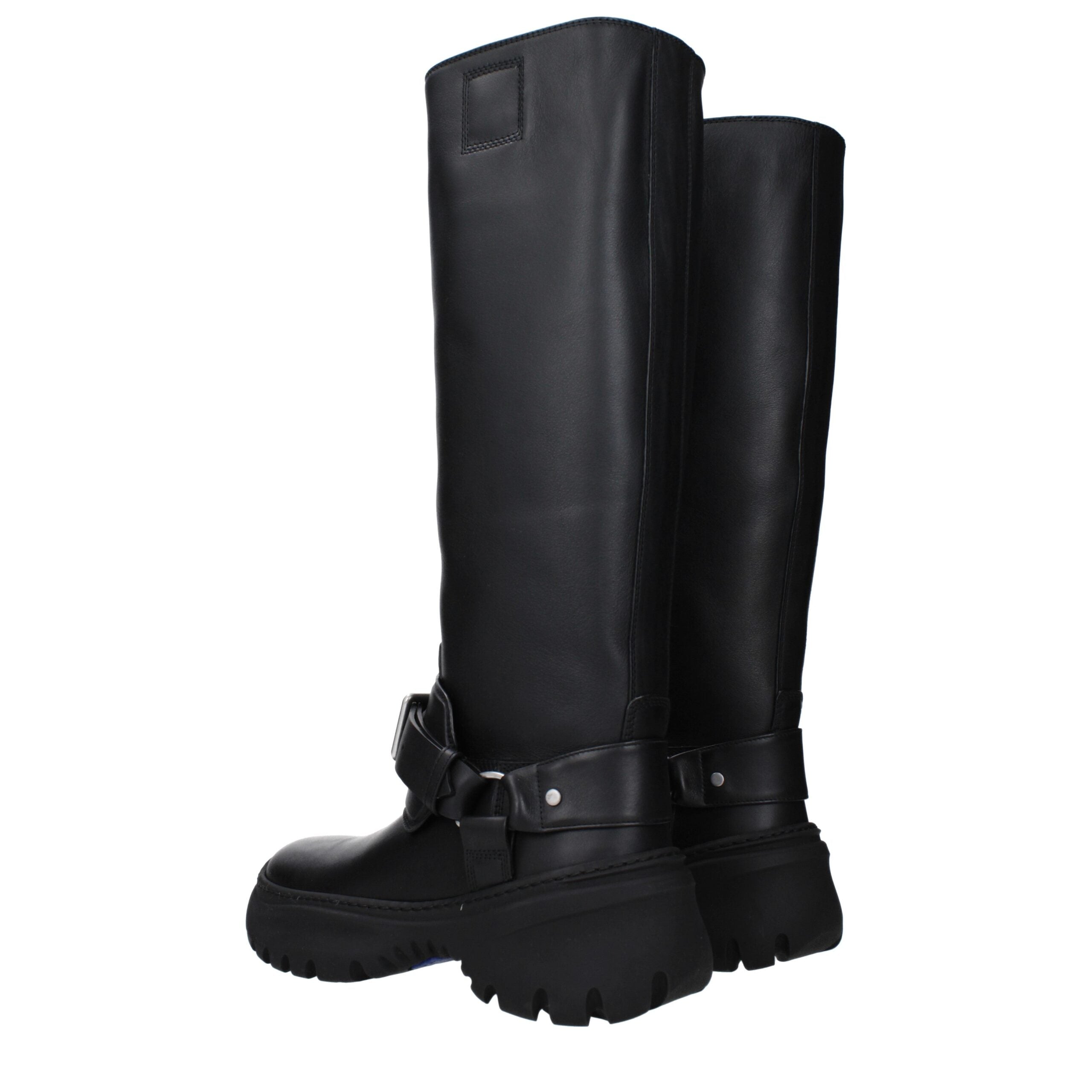Stivali Burberry in Pelle Nera con Dettaglio Frontale, Tacco 5cm