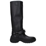 Stivali Burberry in Pelle Nera con Dettaglio Frontale, Tacco 5cm
