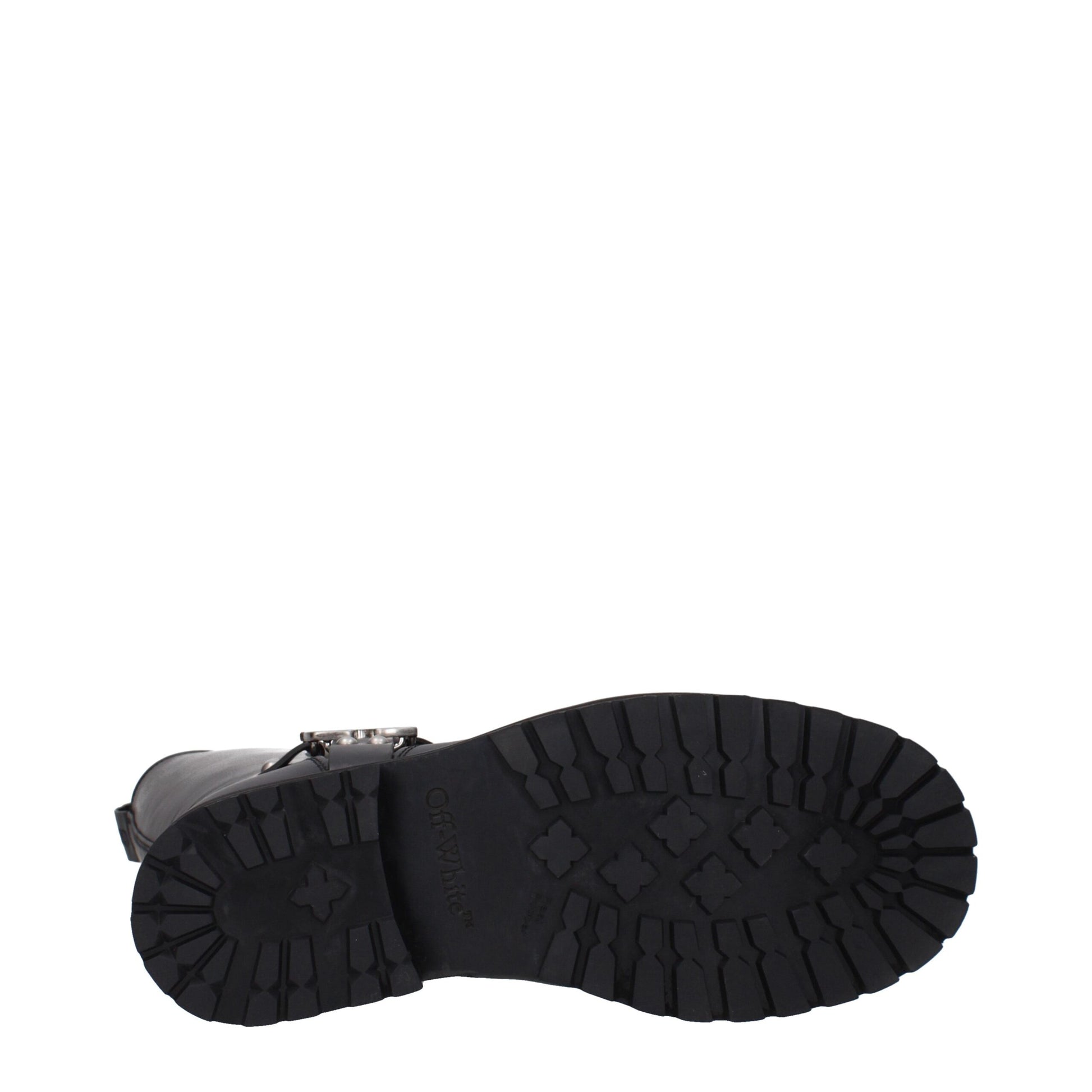 Stivali Flat Off-White in Pelle Nera con Logo Laterale
