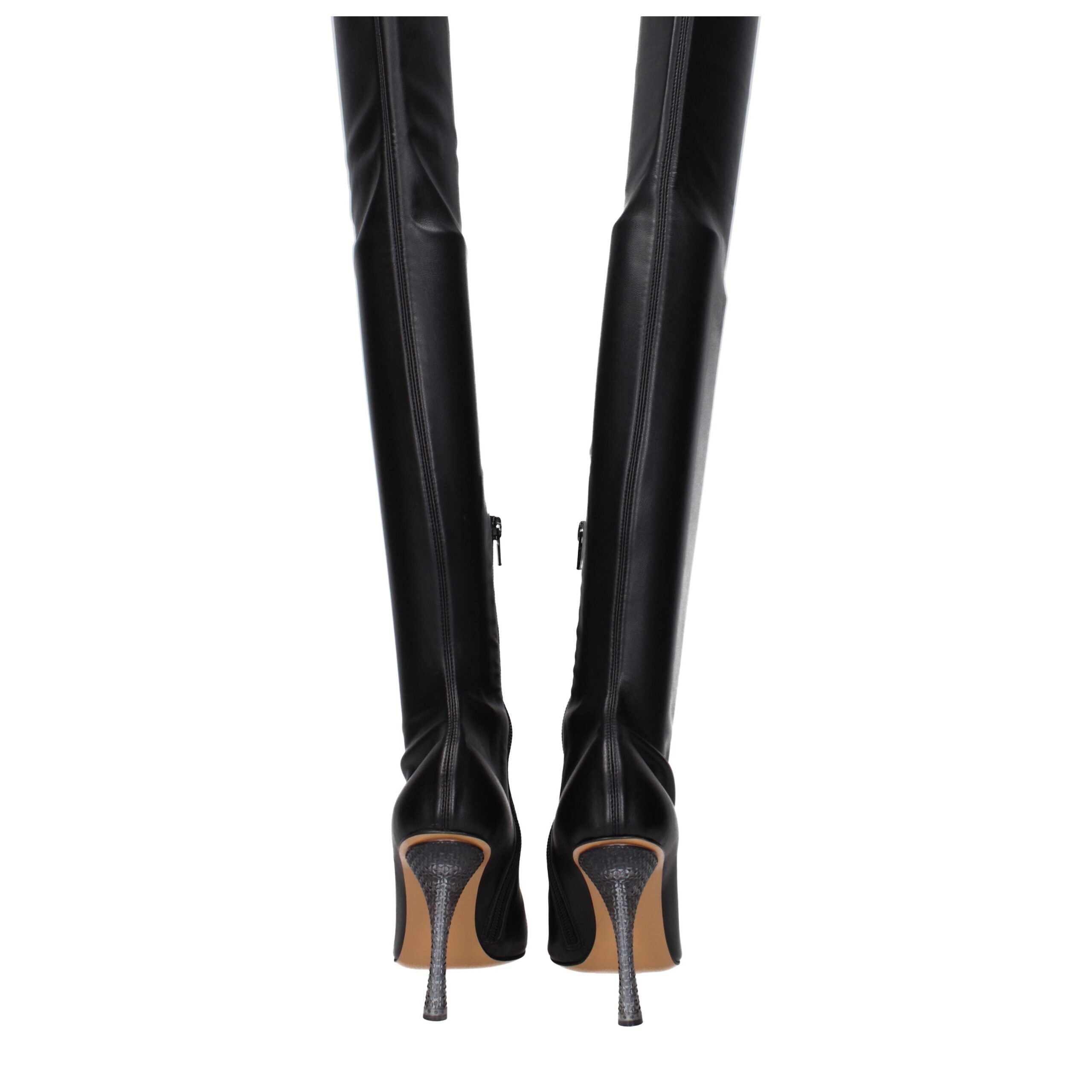 Stivali Over The Knee Off-White in Eco-Pelle Nera