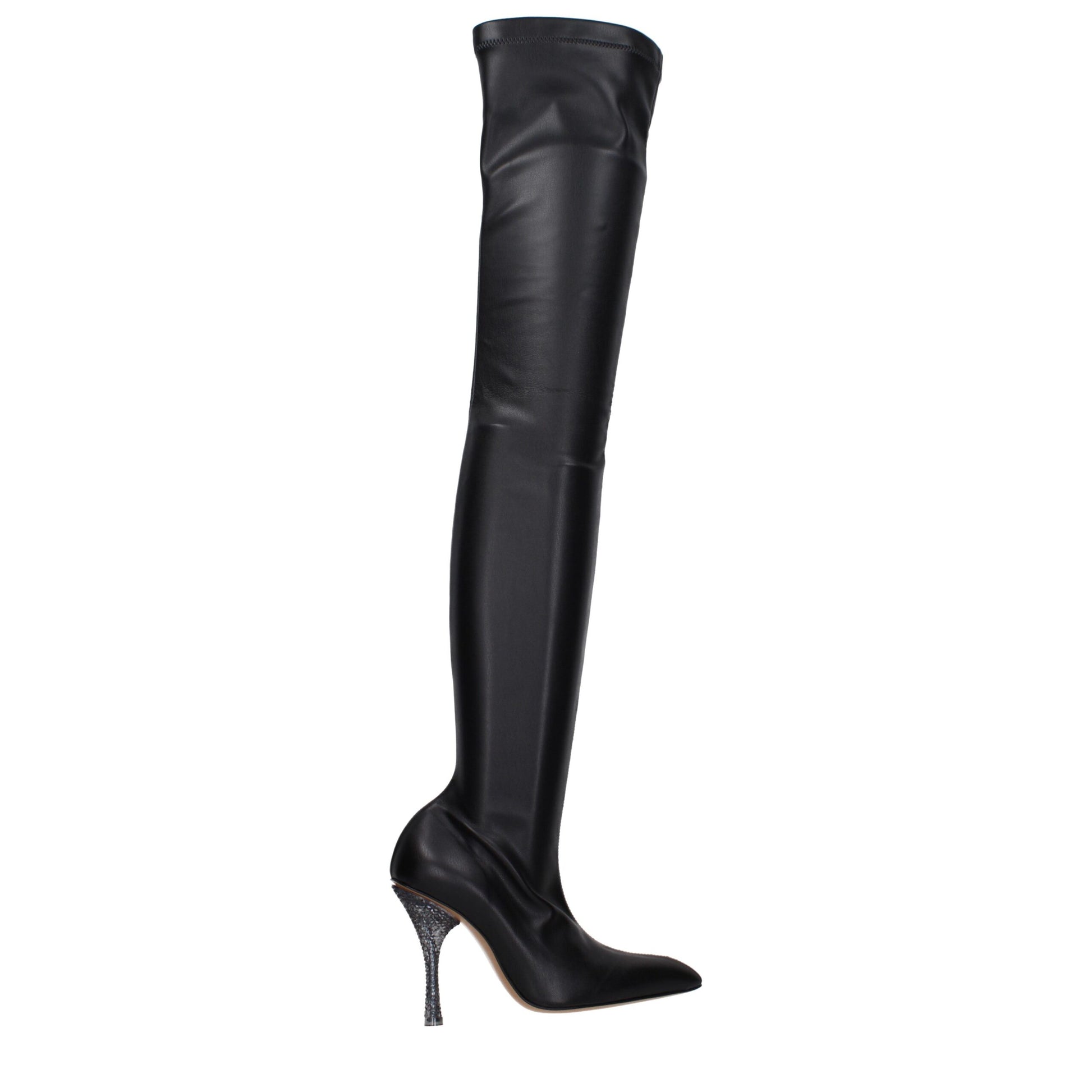 Stivali Over The Knee Off-White in Eco-Pelle Nera