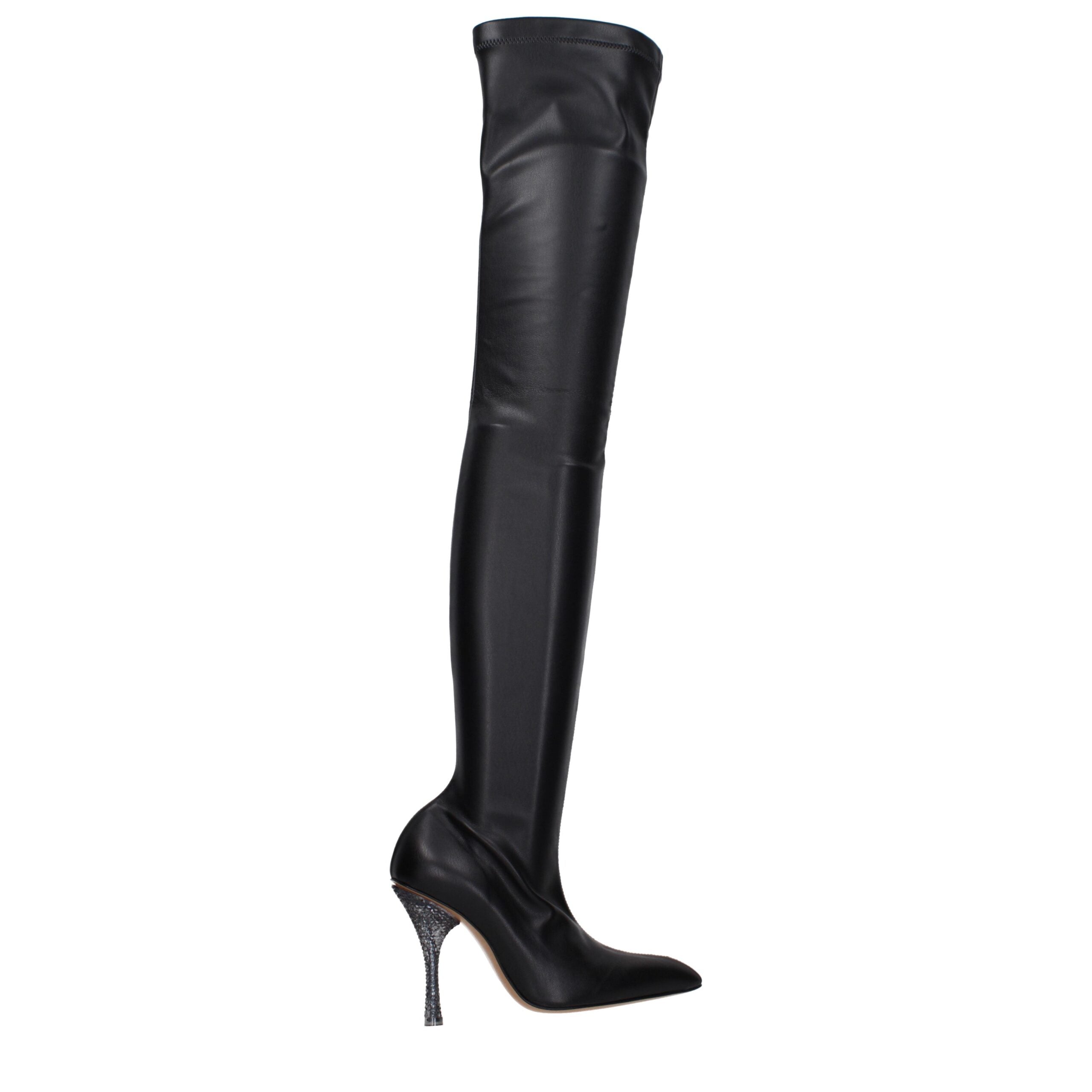 Stivali Over The Knee Off-White in Eco-Pelle Nera