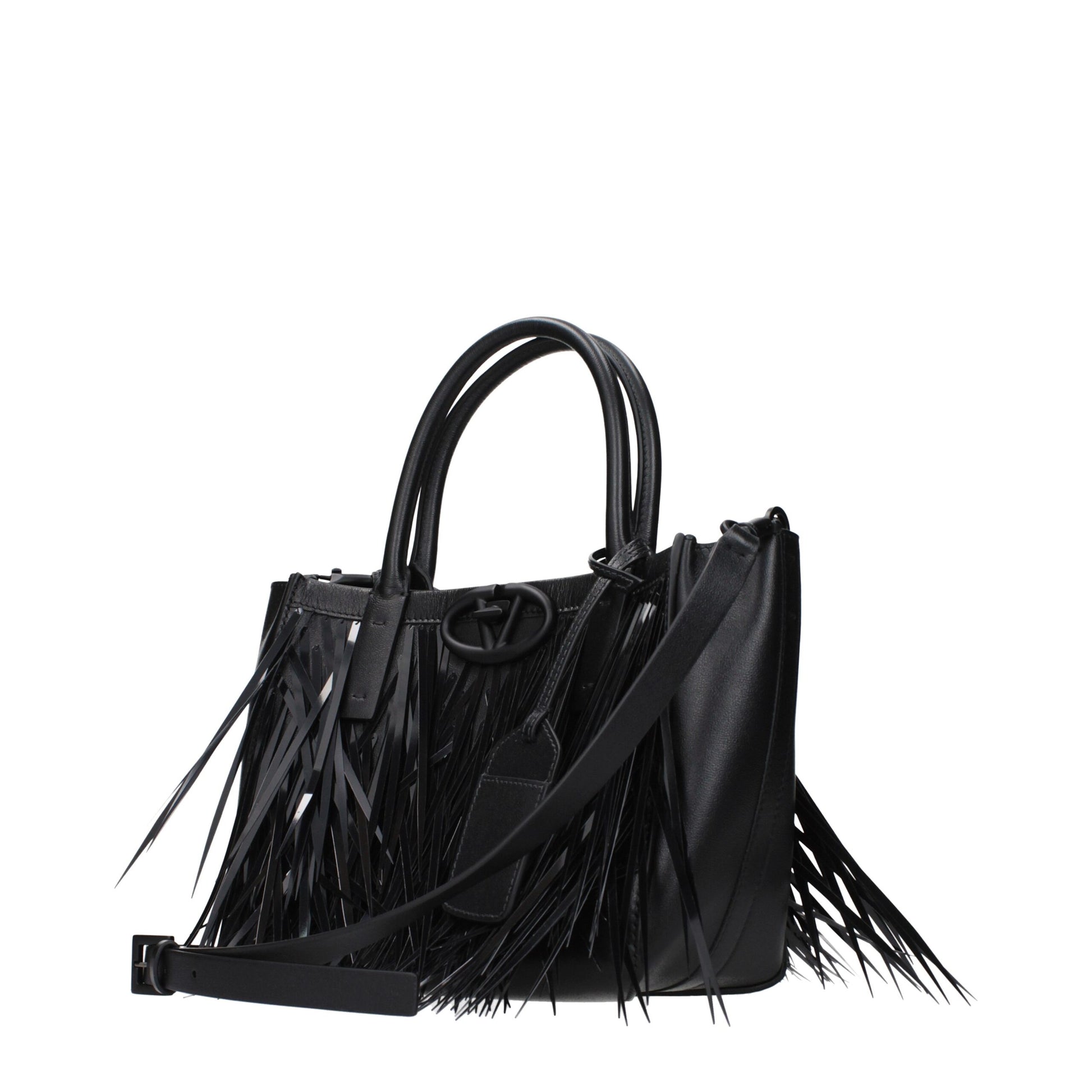 Valentino Garavani Borsa a Mano Nera in Pelle con Frange (AW25)
