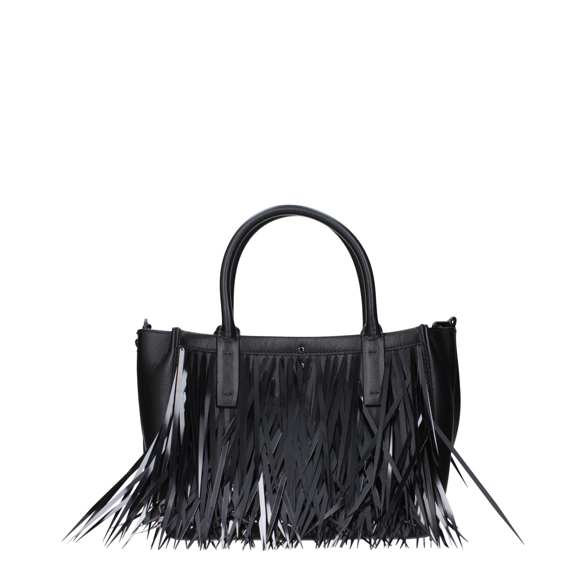 Valentino Garavani Borsa a Mano Nera in Pelle con Frange (AW25)