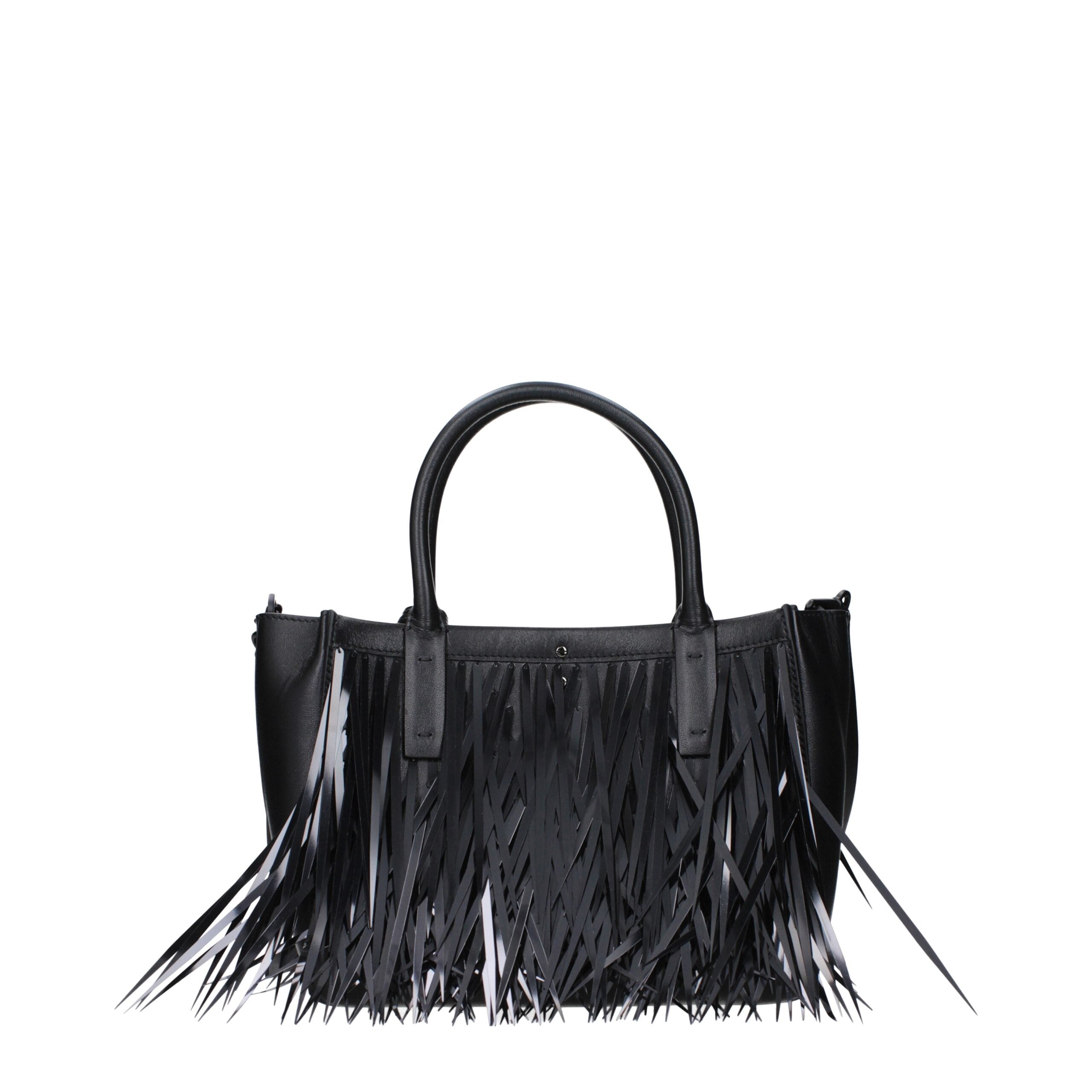 Valentino Garavani Borsa a Mano Nera in Pelle con Frange (AW25)