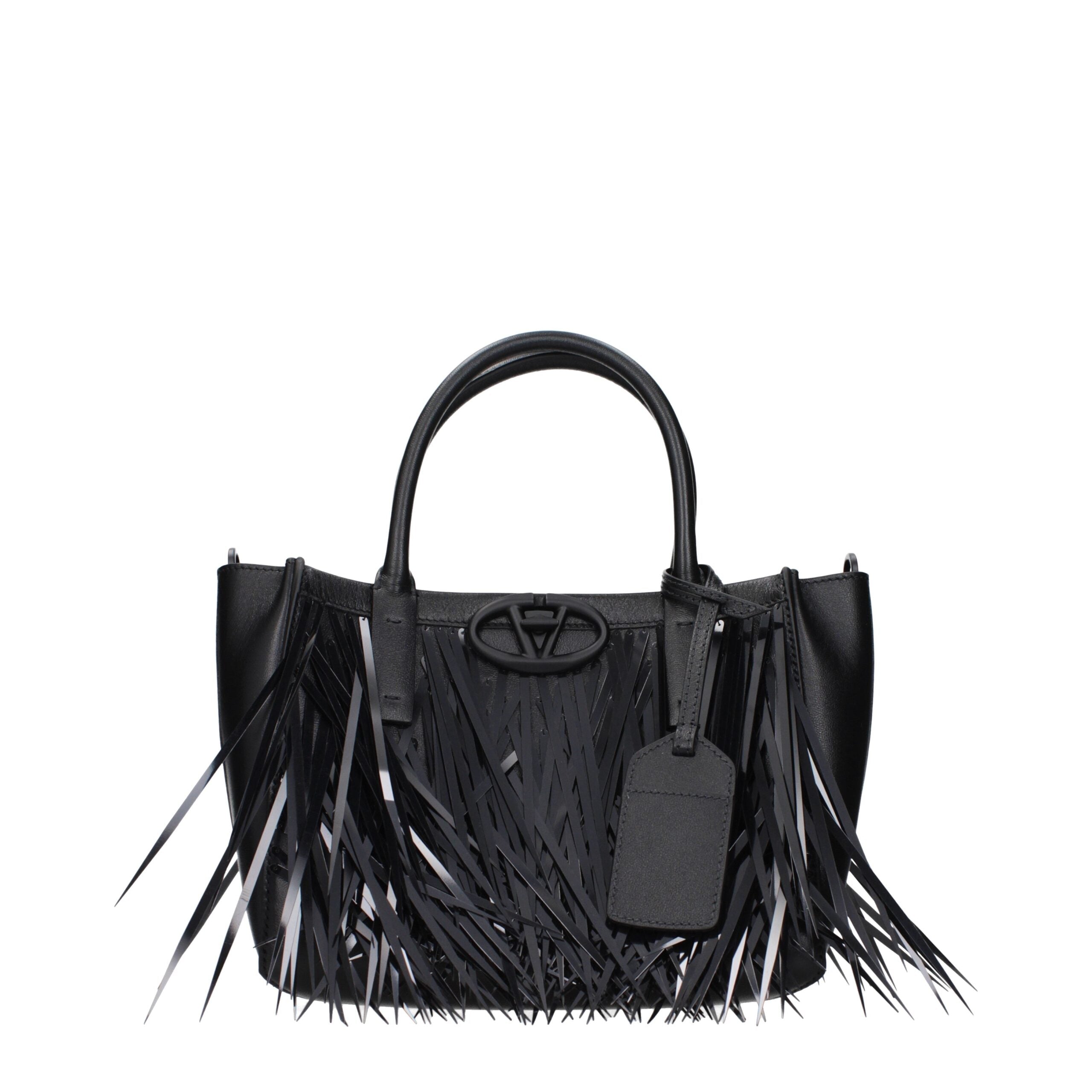 Valentino Garavani Borsa a Mano Nera in Pelle con Frange (AW25)