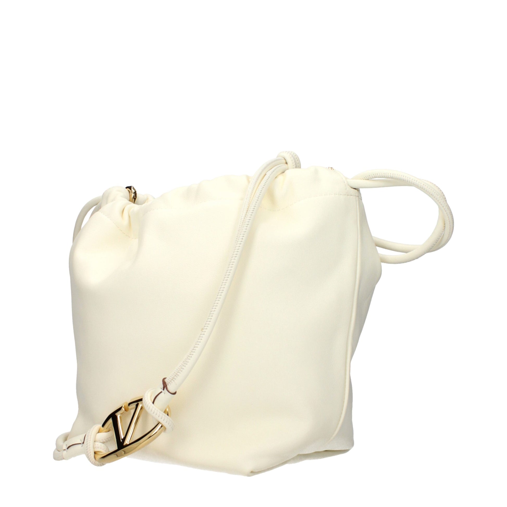 Valentino Garavani Borsa a Spalla Beige in Pelle Logo Frontale