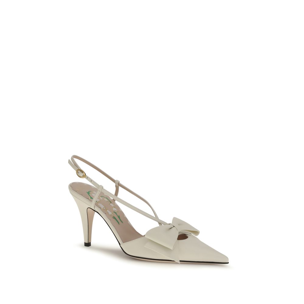 Valentino Garavani Bowow Décolleté Slingback Crema in Pelle Fiocco