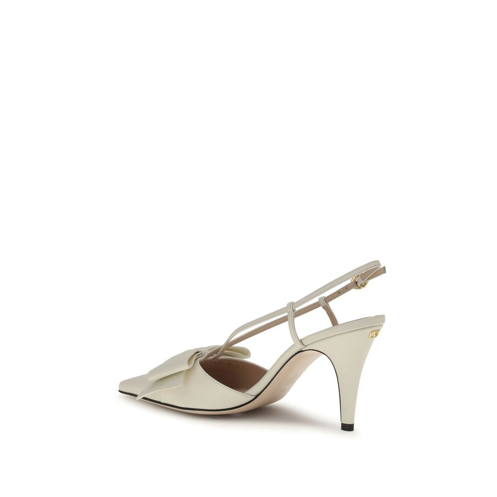 Valentino Garavani Bowow Décolleté Slingback Crema in Pelle Fiocco
